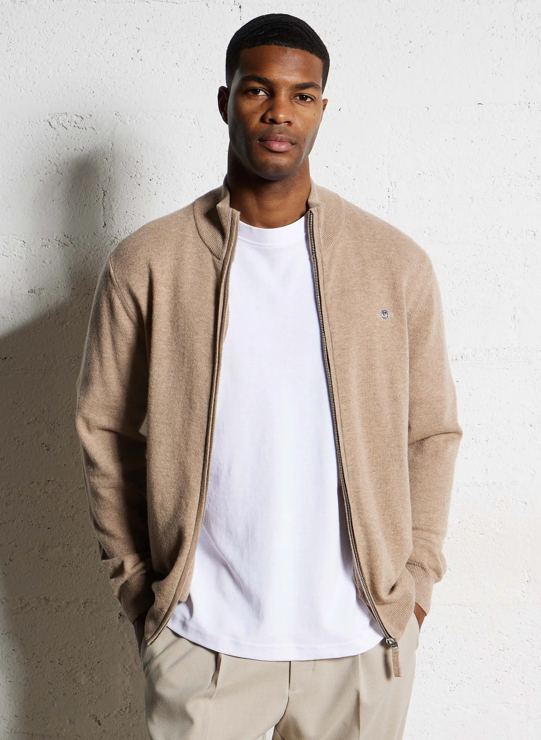 Sweat zippé col montant Beige