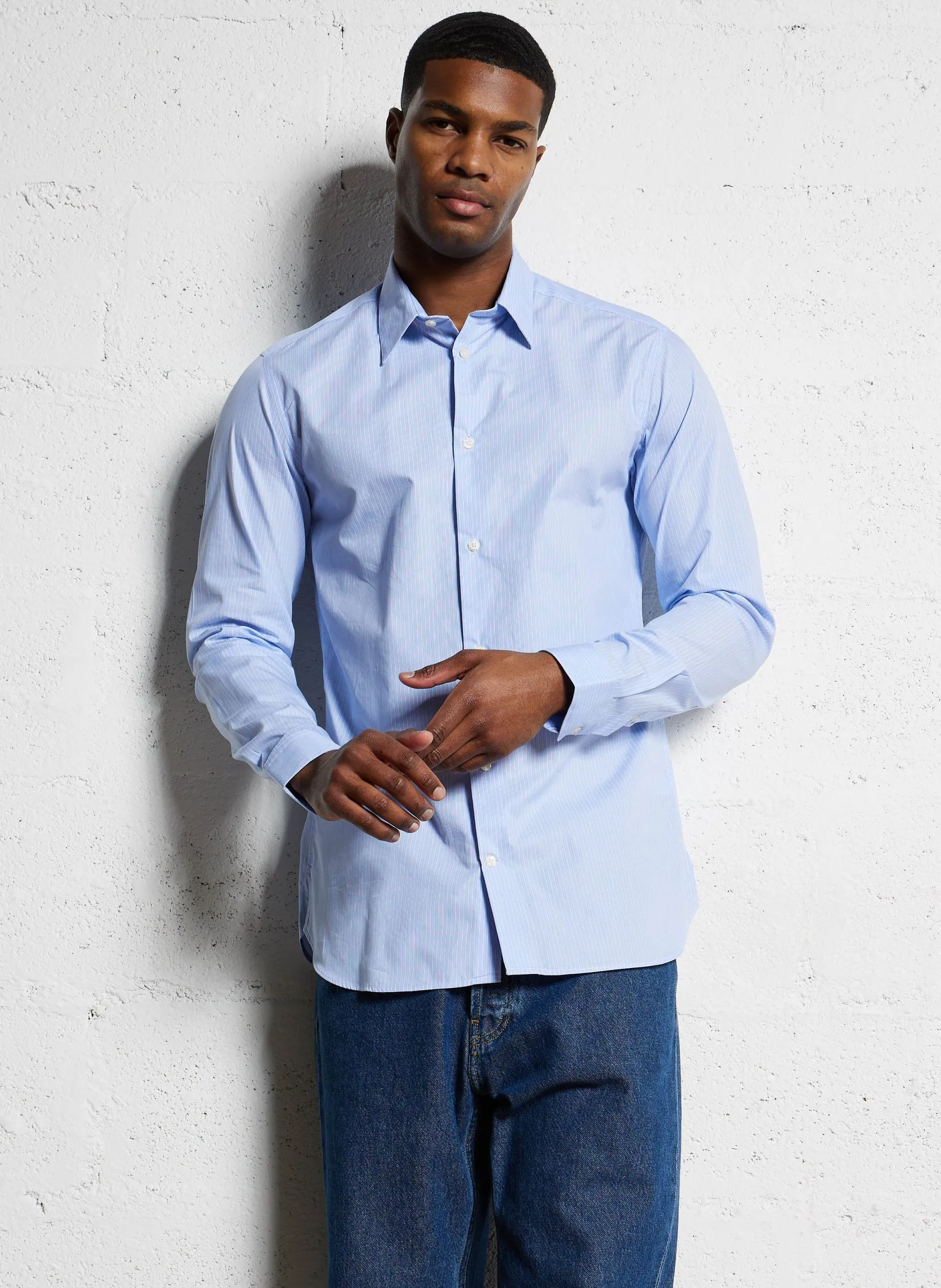 Chemise slim rayée en coton Bleu ERAY