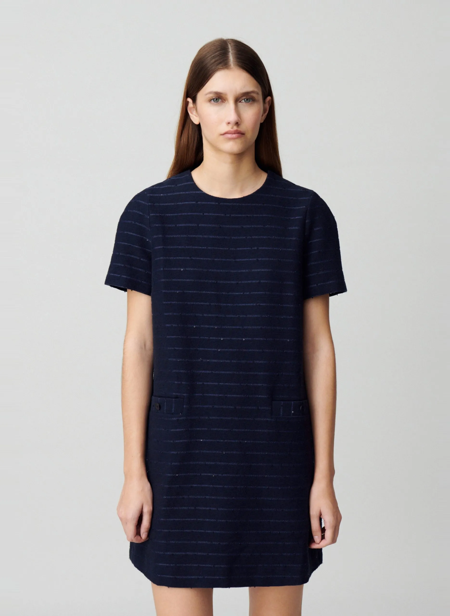 Robe courte rayée en coton mélangé Bleu