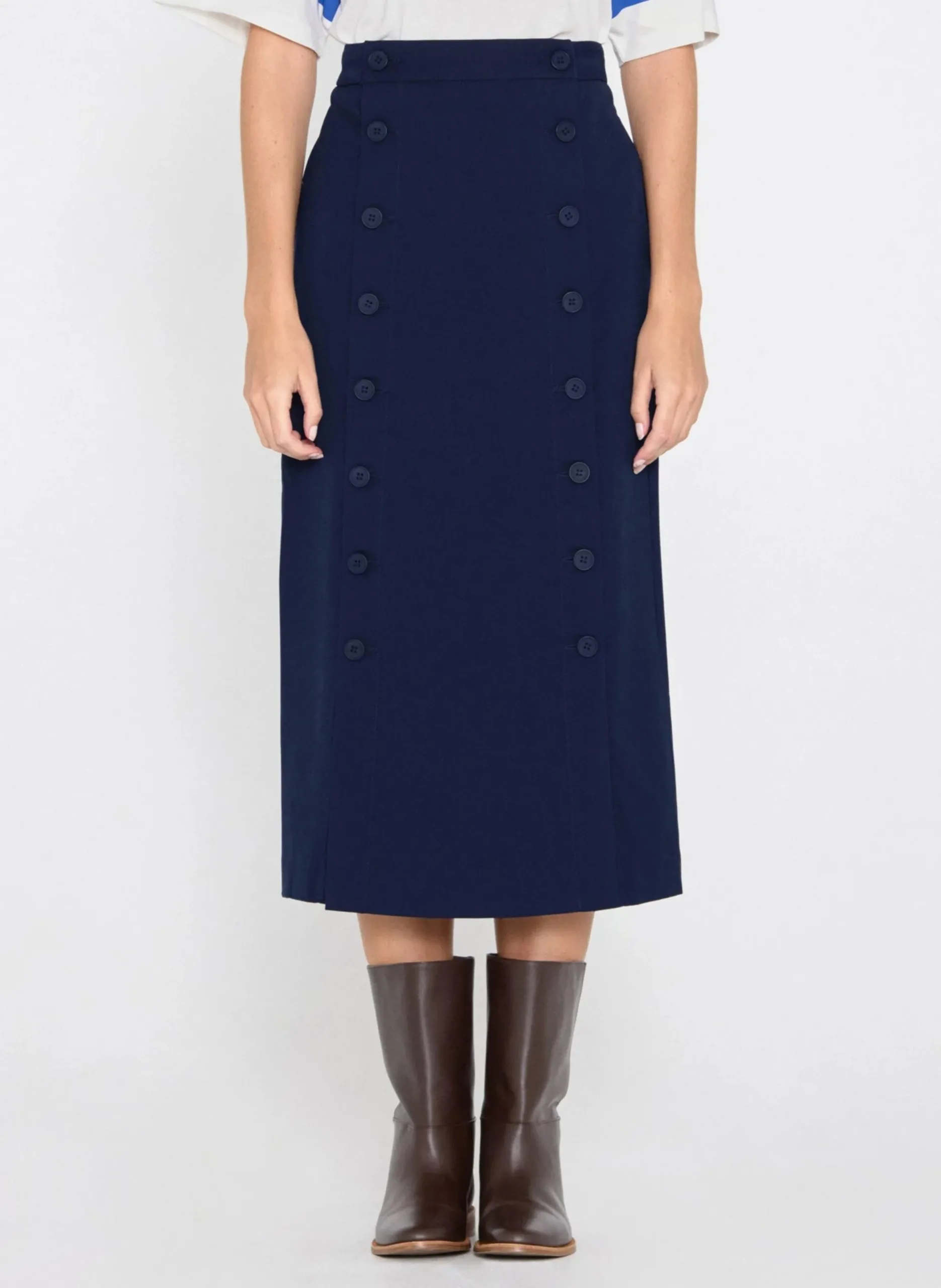 Jupe midi droite Bleu