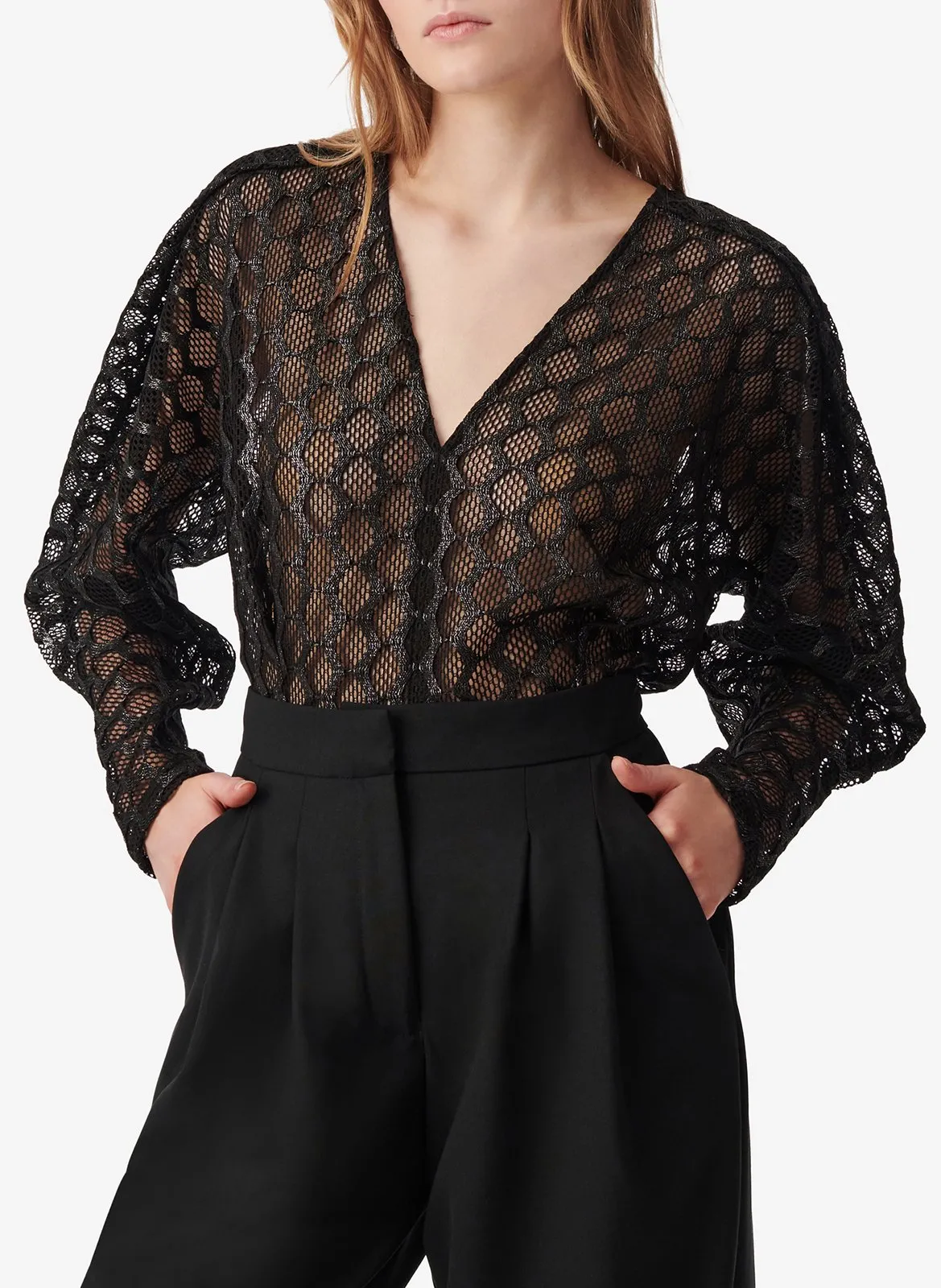 Top droit col V Noir ZIAM