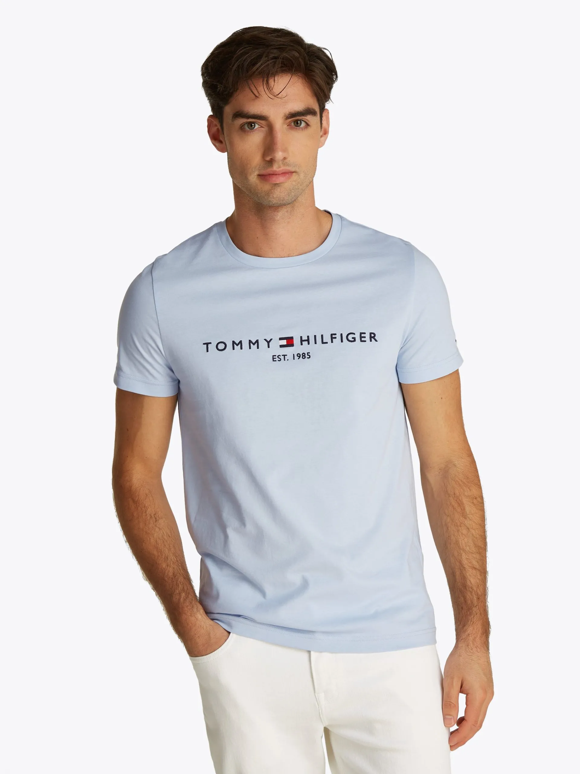 Tee-shirt col rond droit en coton organique Bleu