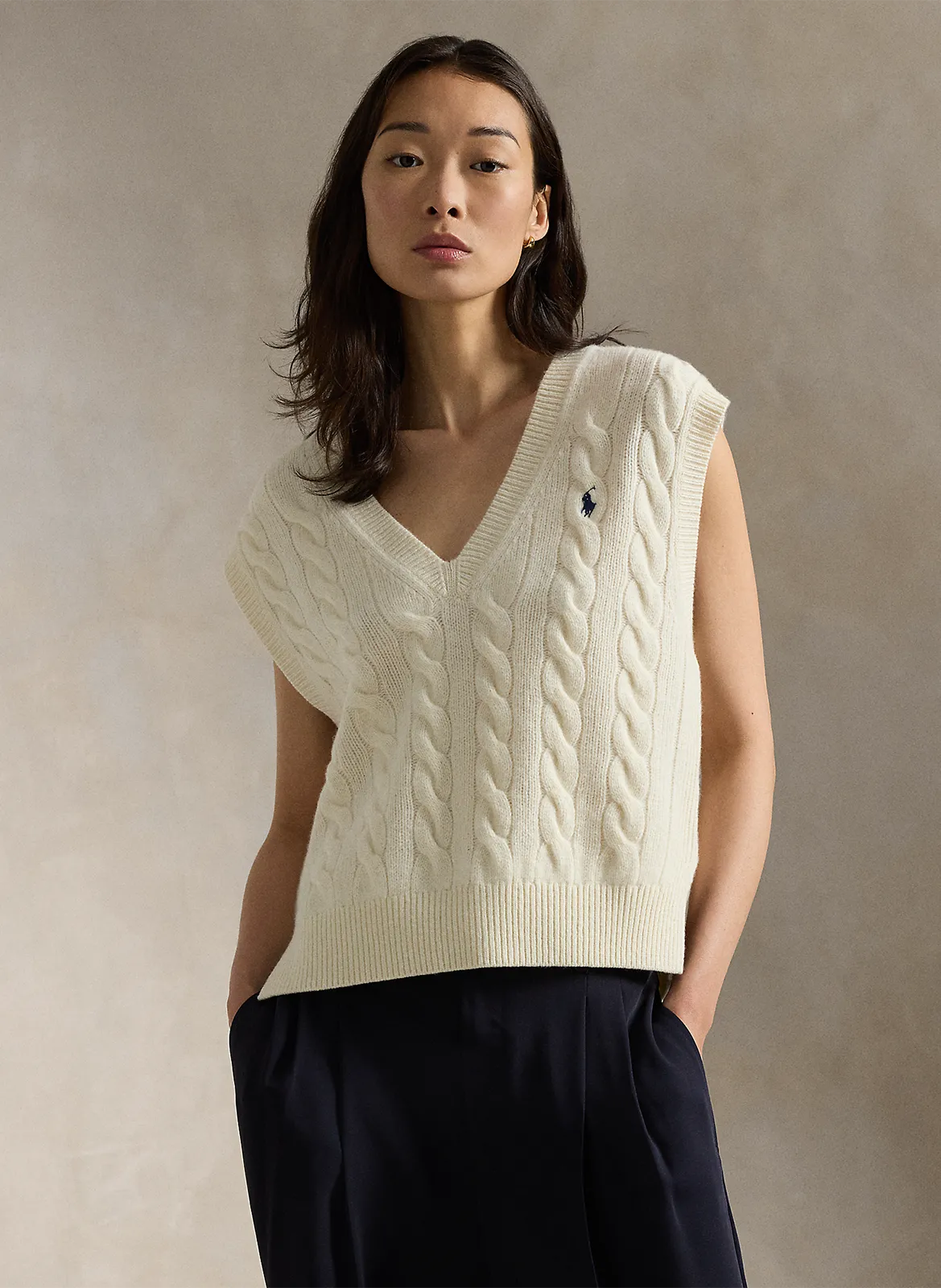 Pull droit col V en laine mélangée Blanc