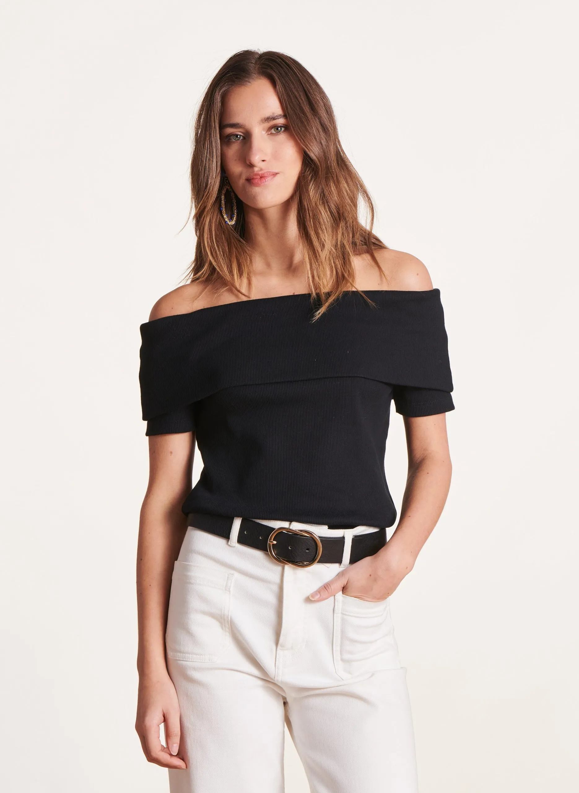 Top droit en coton bio Noir
