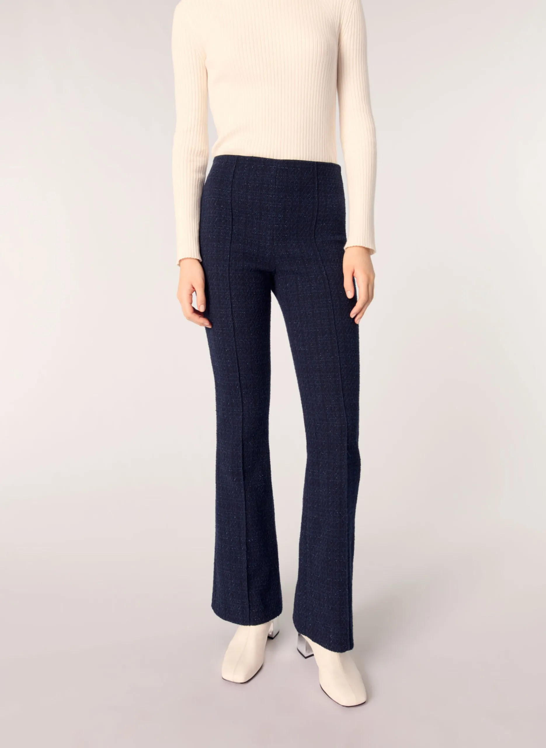 Pantalon évasé en coton mélangé Bleu