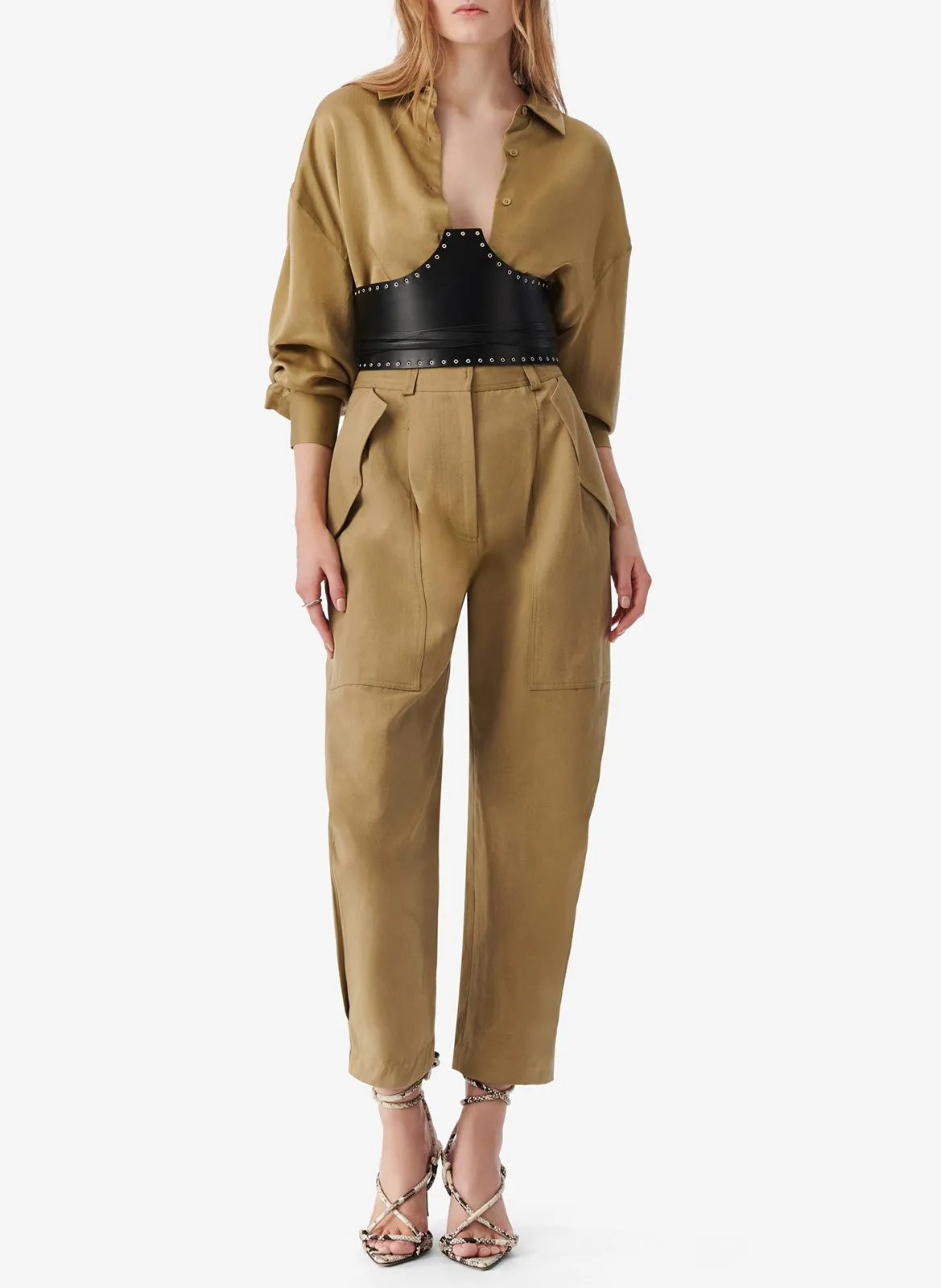 Pantalon droit à taille haute Kaki NATSA