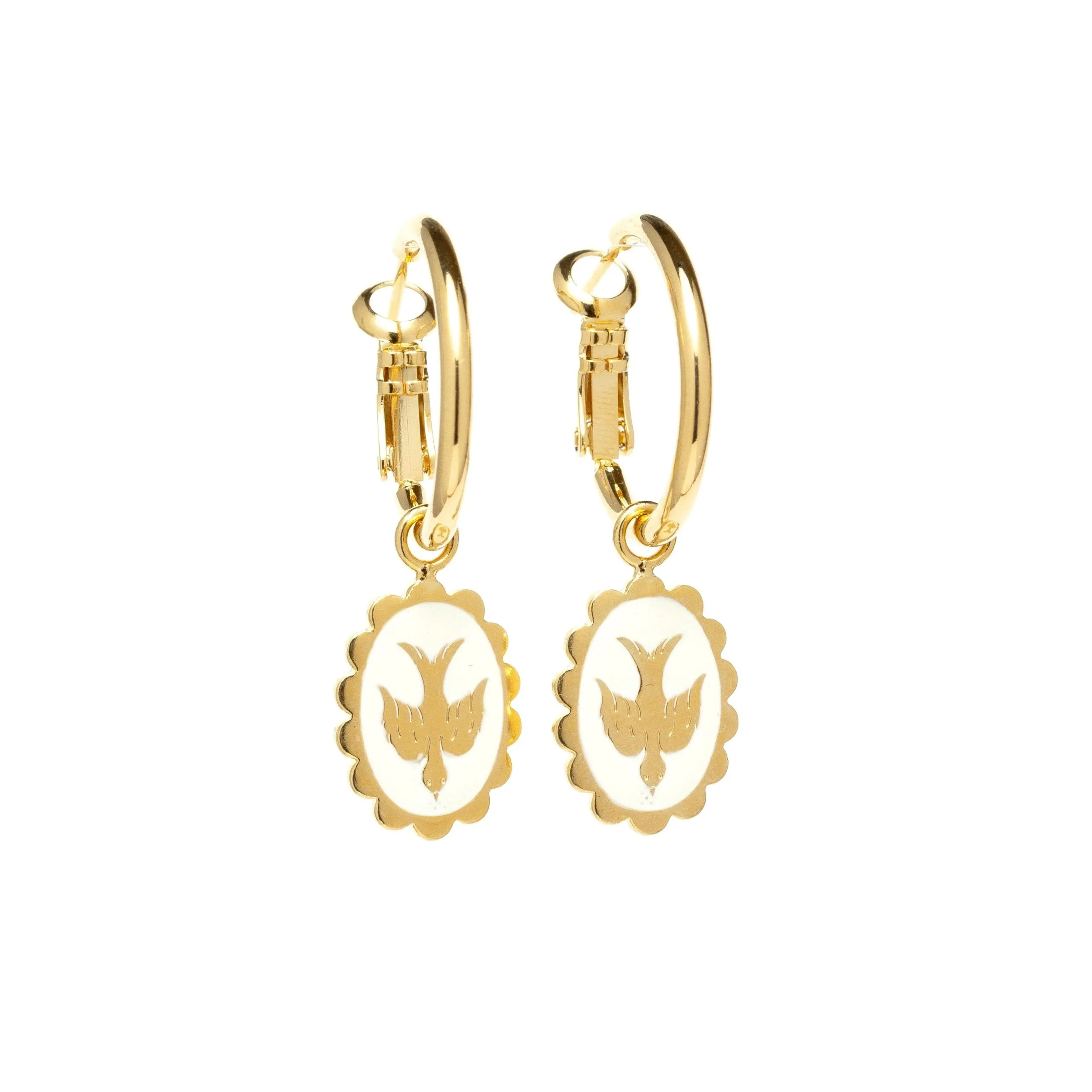 Mini boucles d'oreilles créoles colombes doré à l'or fin Blanc THÉMIS