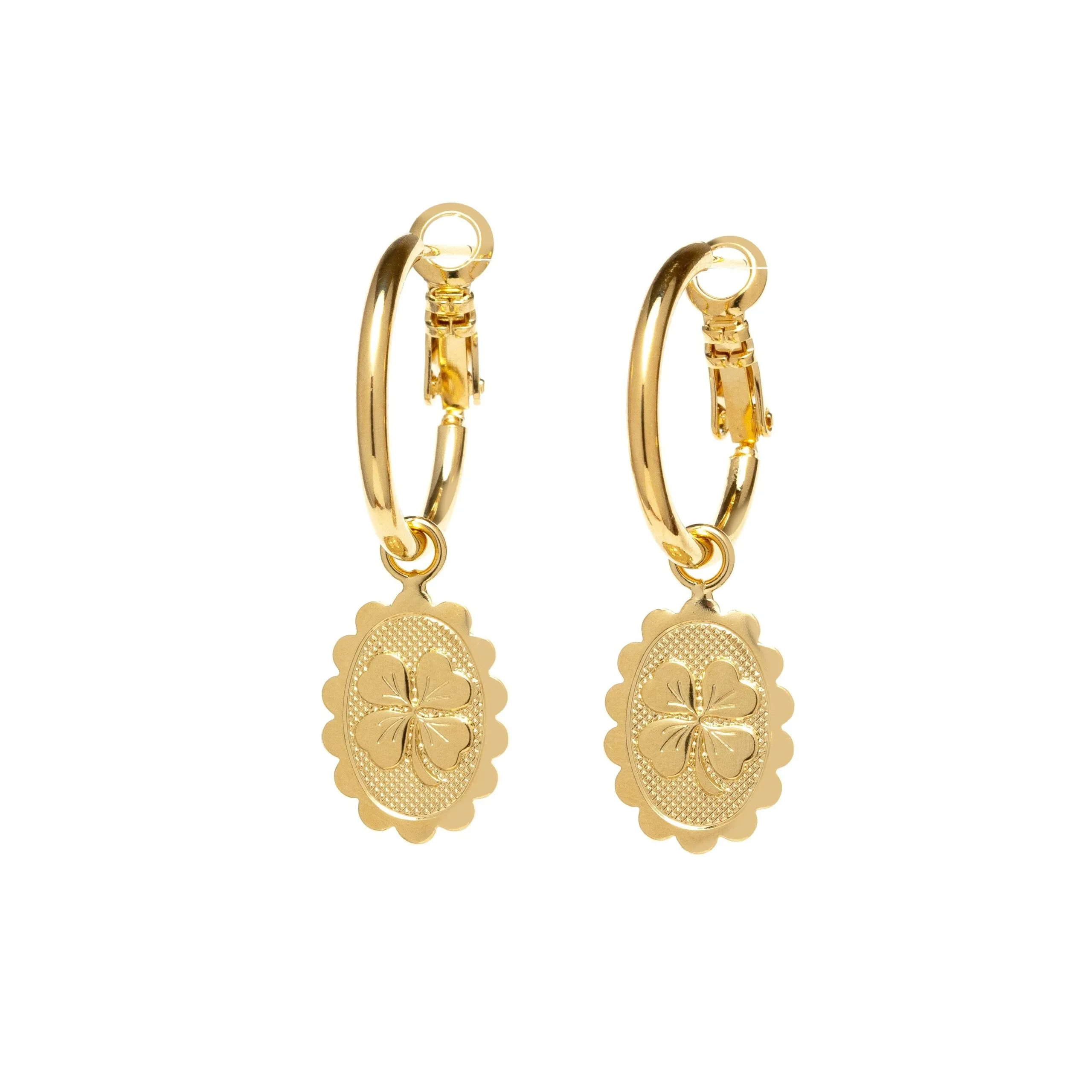 Mini boucles d'oreilles créoles trèfles doré à l'or fin Doré THÉMIS