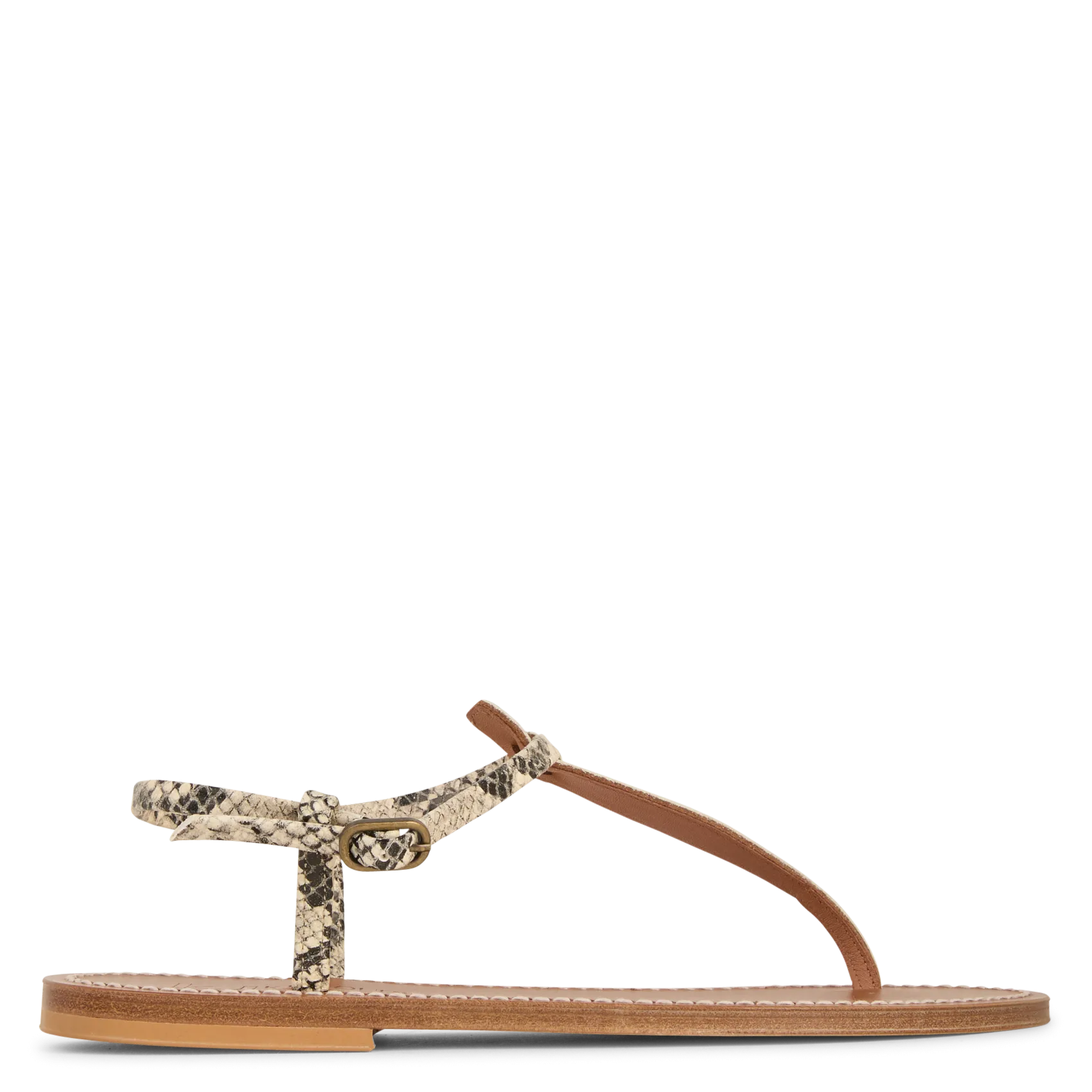 Sandales plates serpent avec entre doigt en cuir Beige PICON