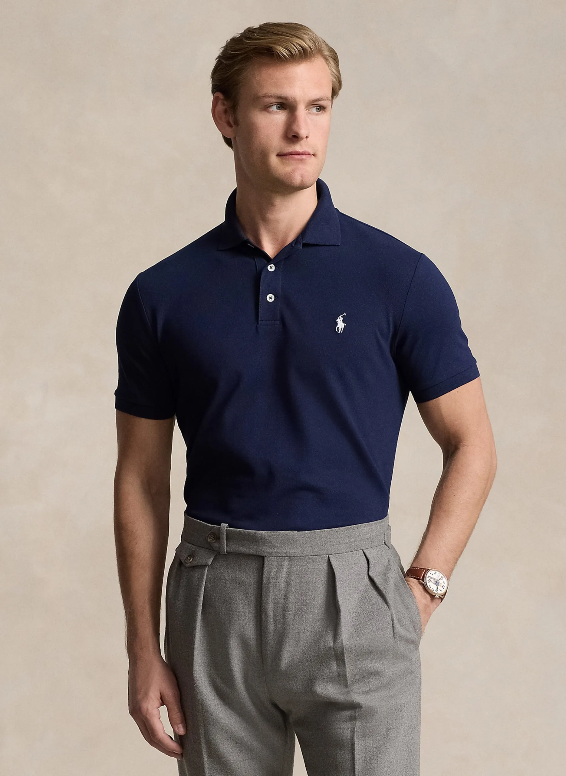 Polo slim-fit en coton mélangé Bleu