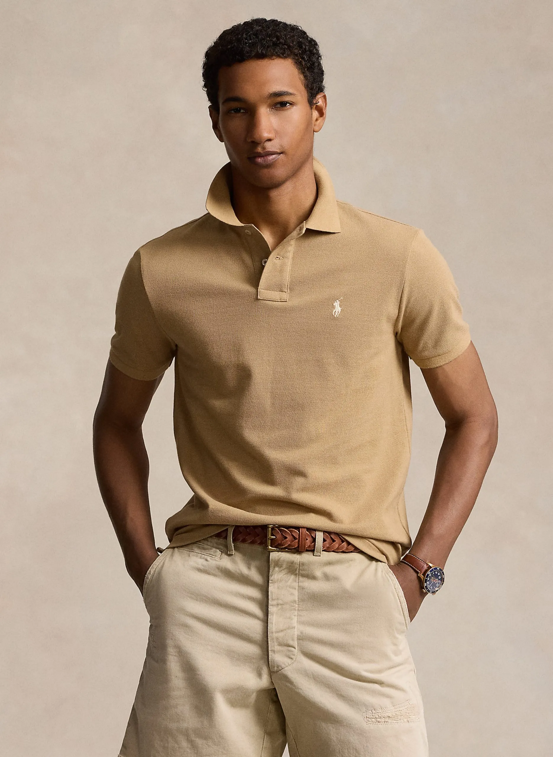 Polo custom-fit en coton piqué Beige