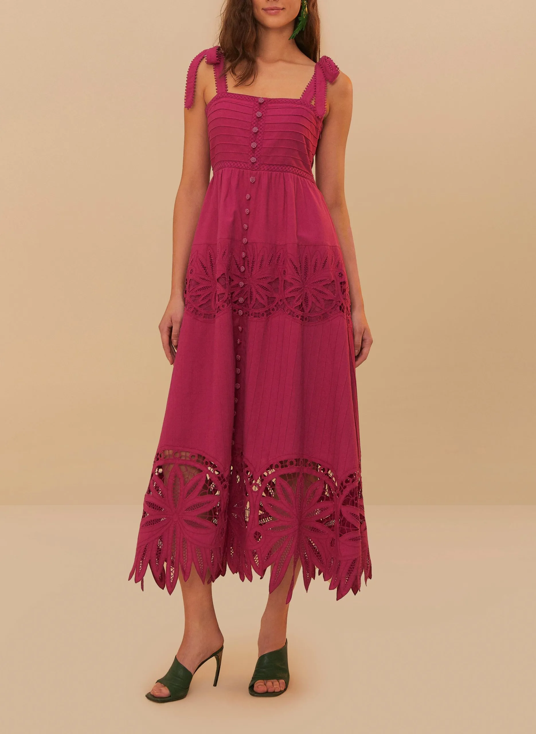 Robe midi évasée en dentelle Rose