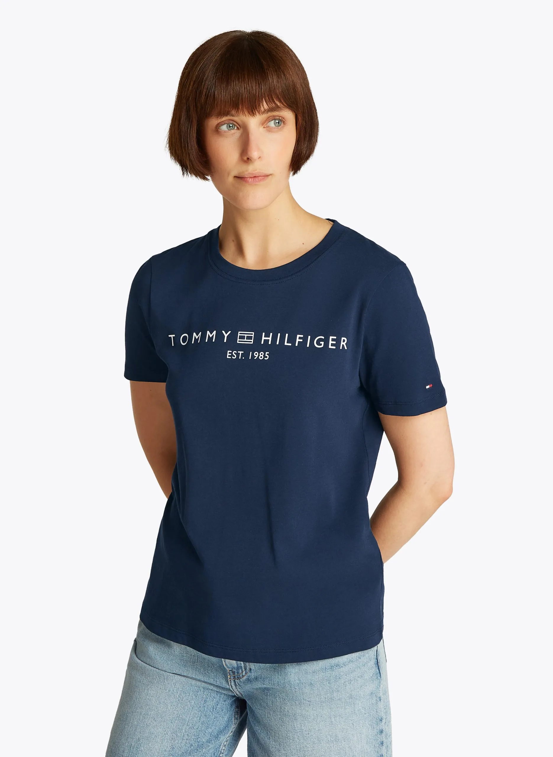 Tee-shirt droit encolure ronde en coton Bleu