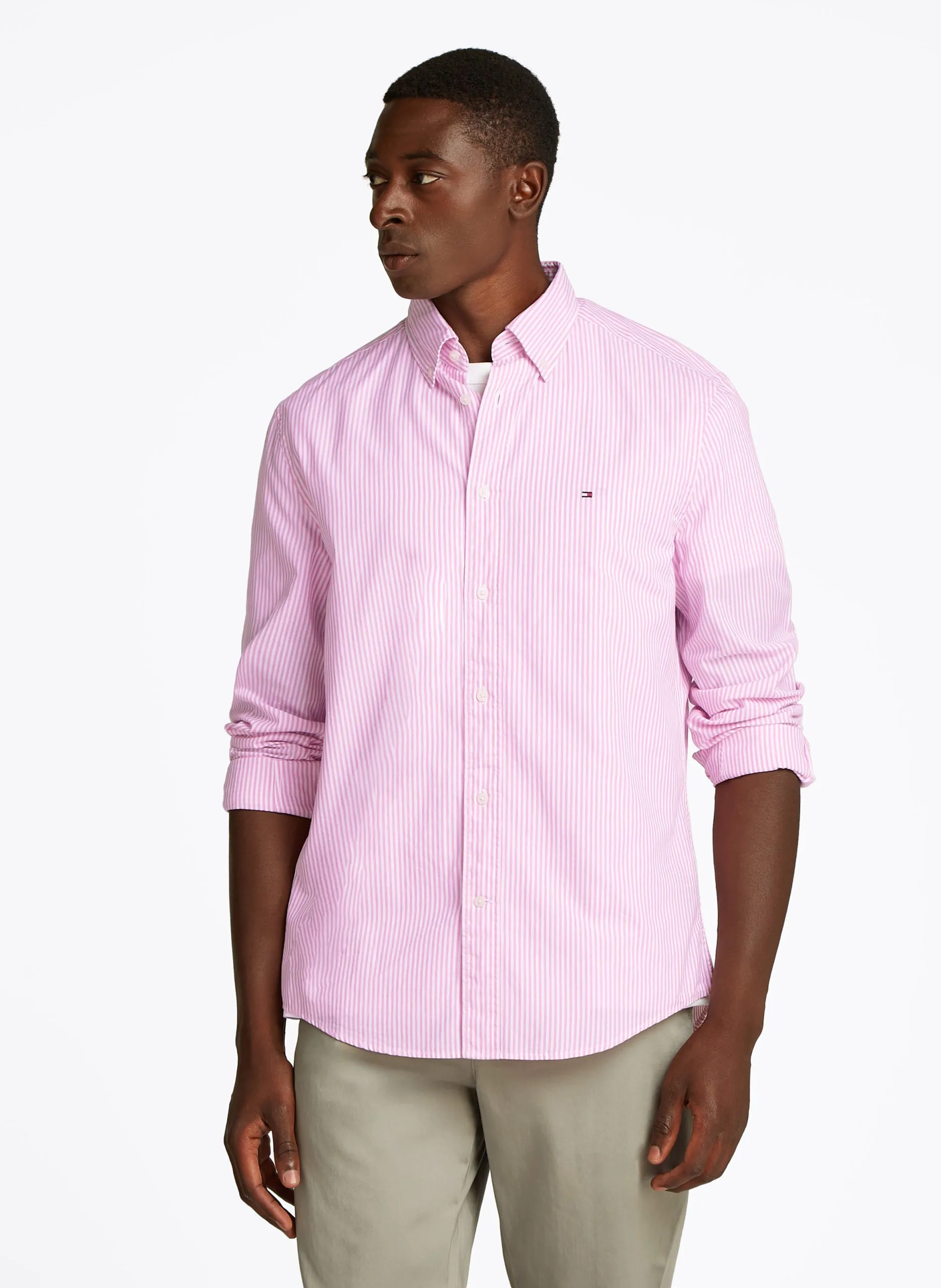 Chemise à rayures fines en coton Blanc