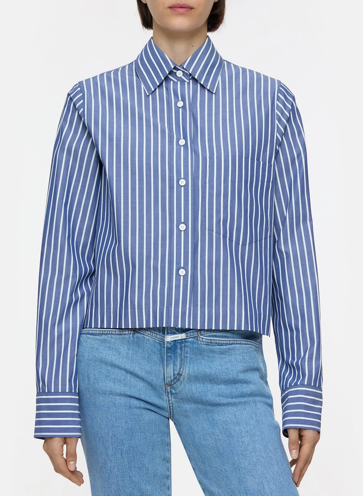 Blouse courte en coton bio Bleu