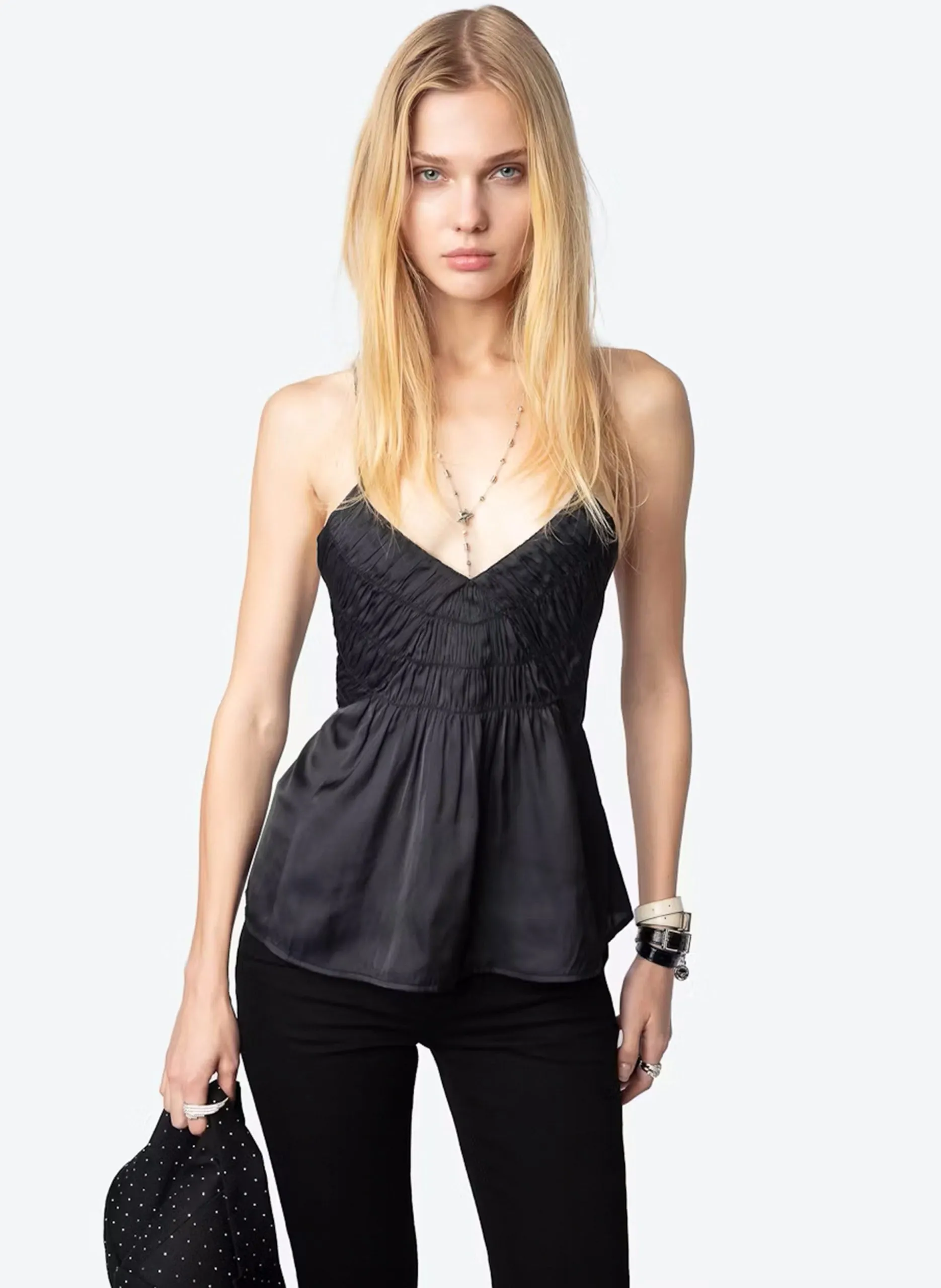 Caraco satiné à plis Noir CAYONNE