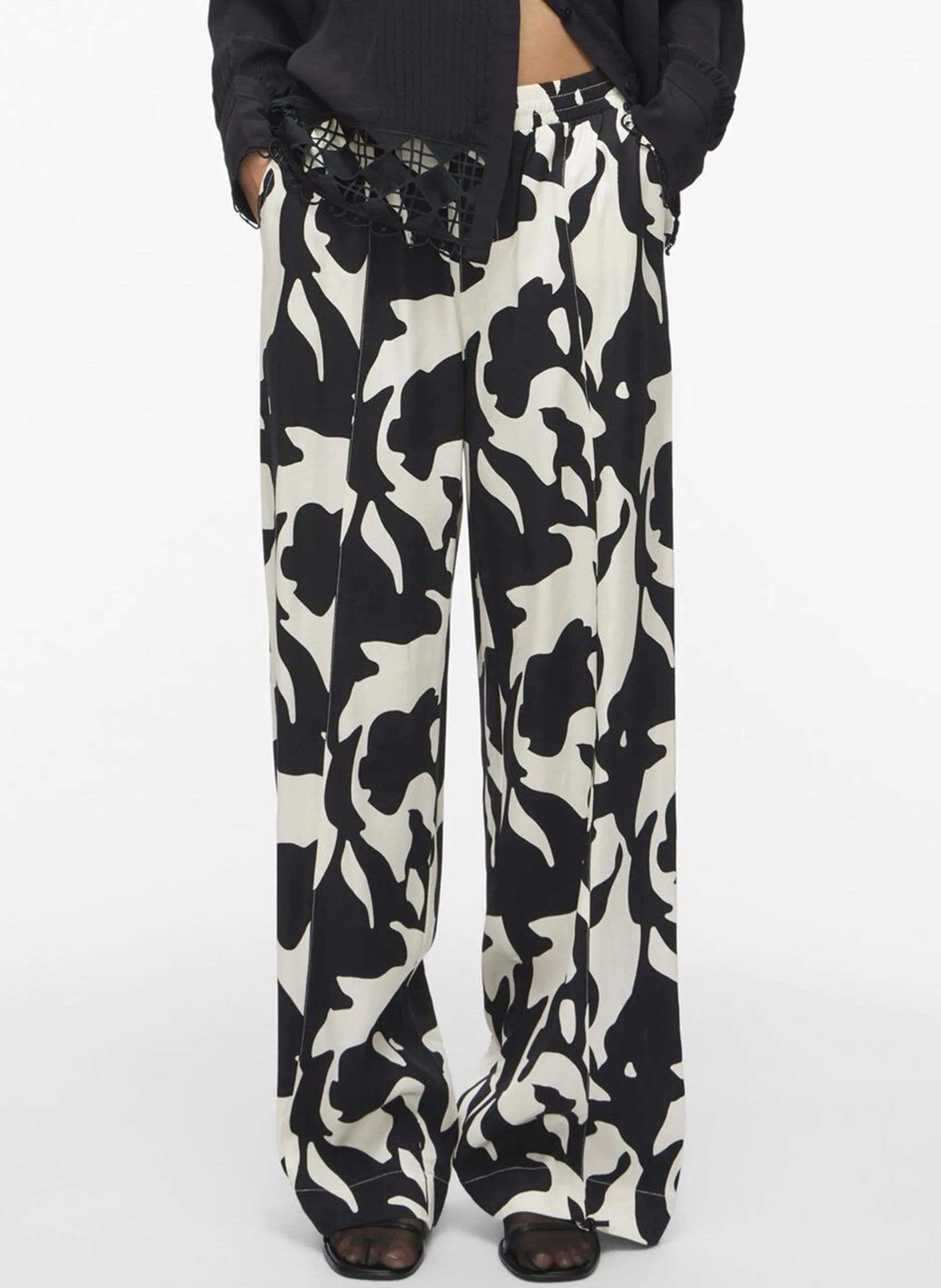 Pantalon large imprimé Beige