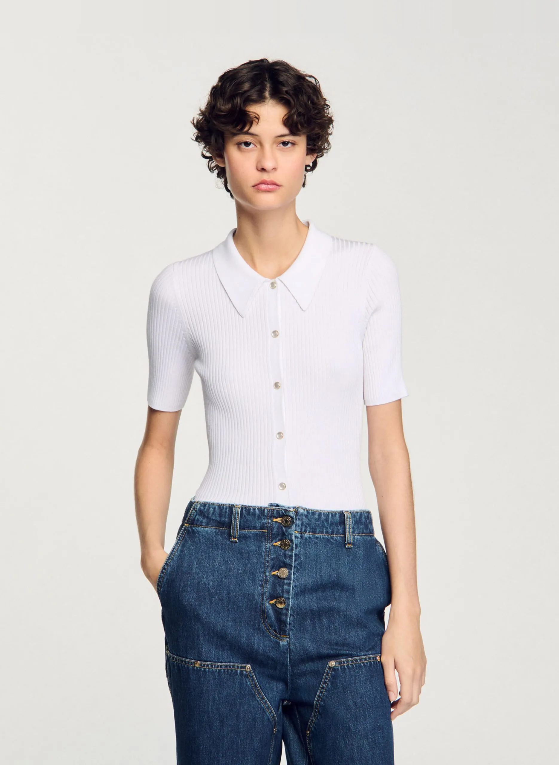 Cardigan boutonnée en maille côtelée Blanc