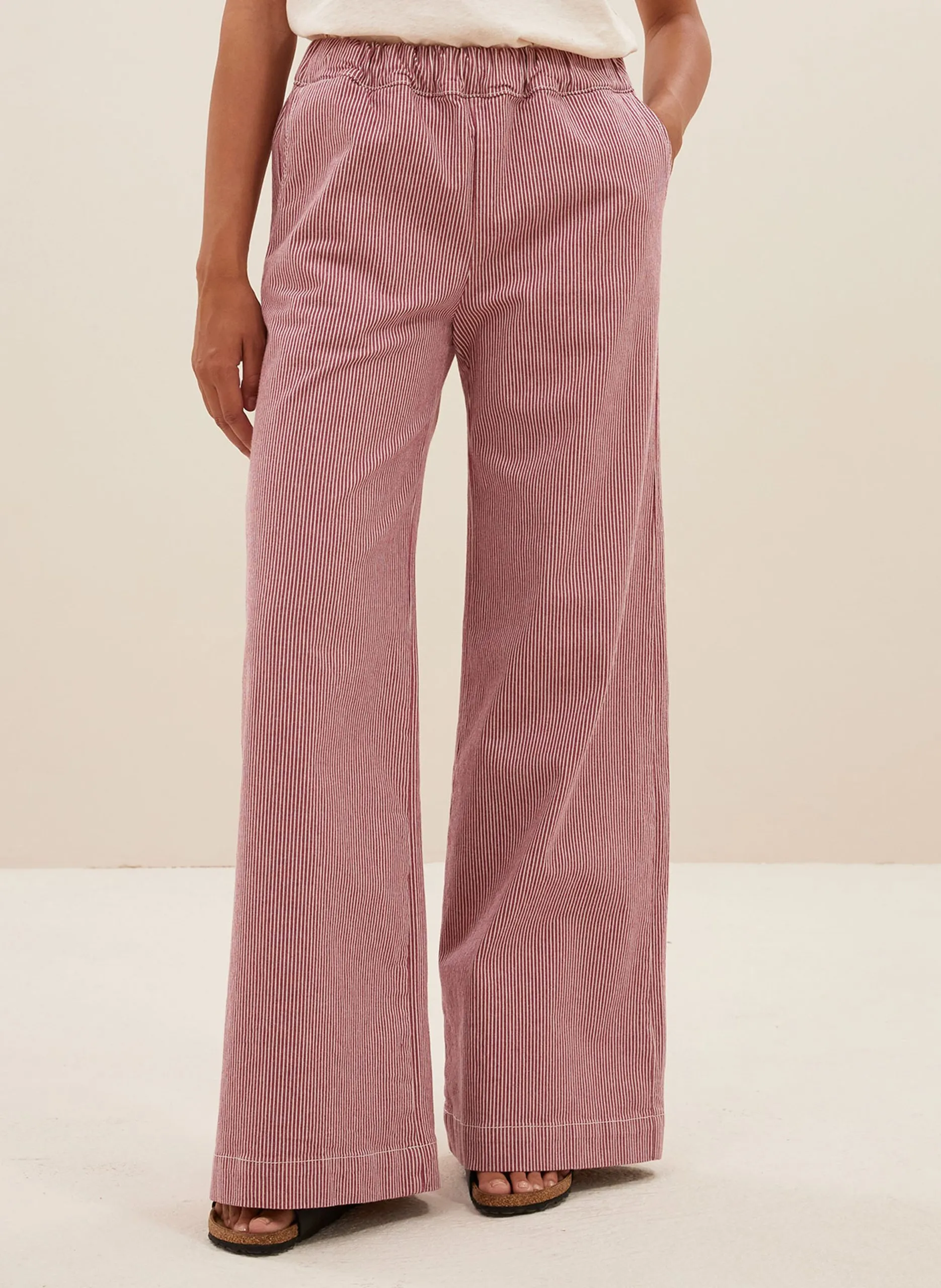 Pantalon large en coton bio rayé Rouge NEAL