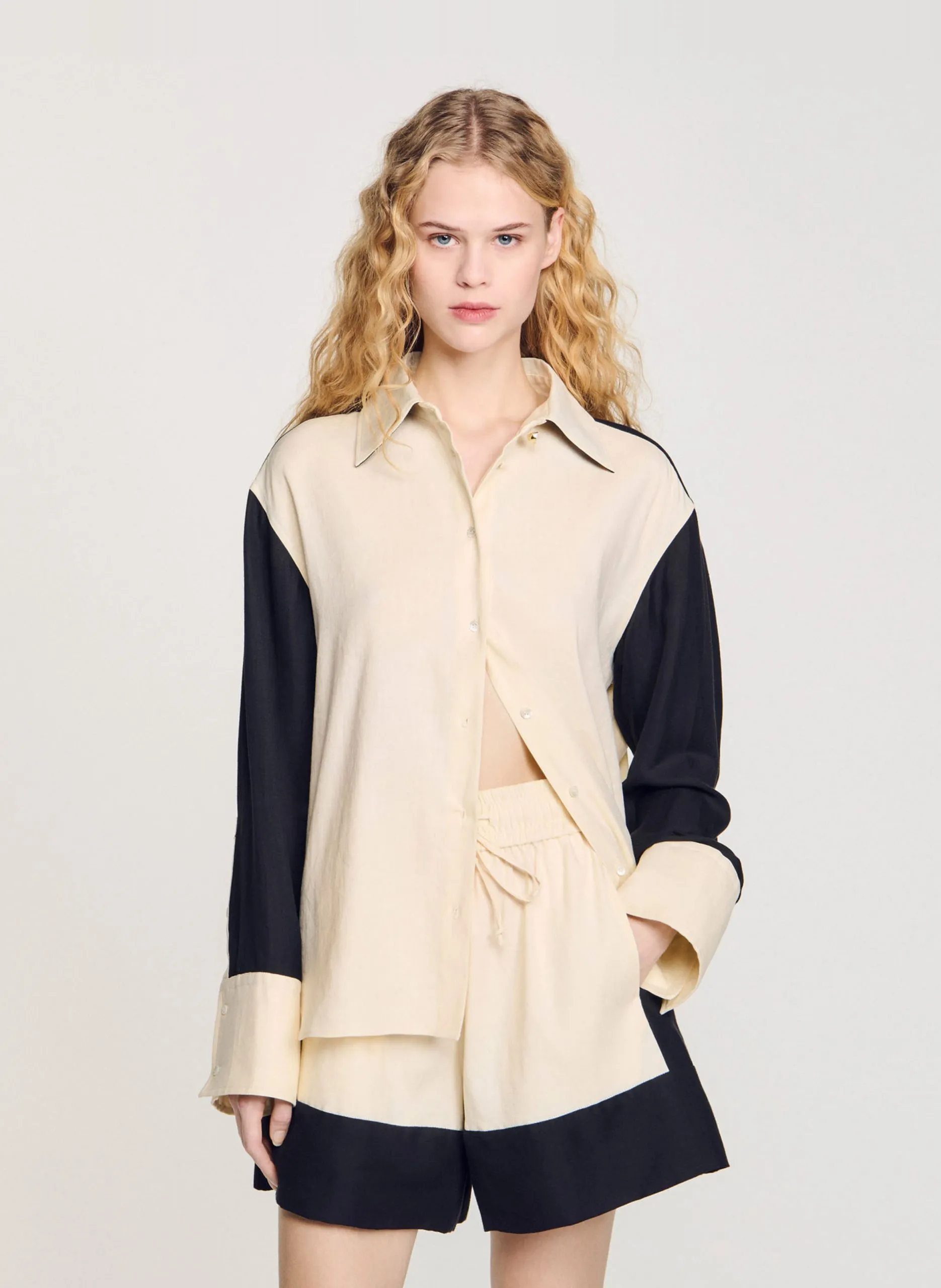 Chemise droite en lin mélangé Blanc