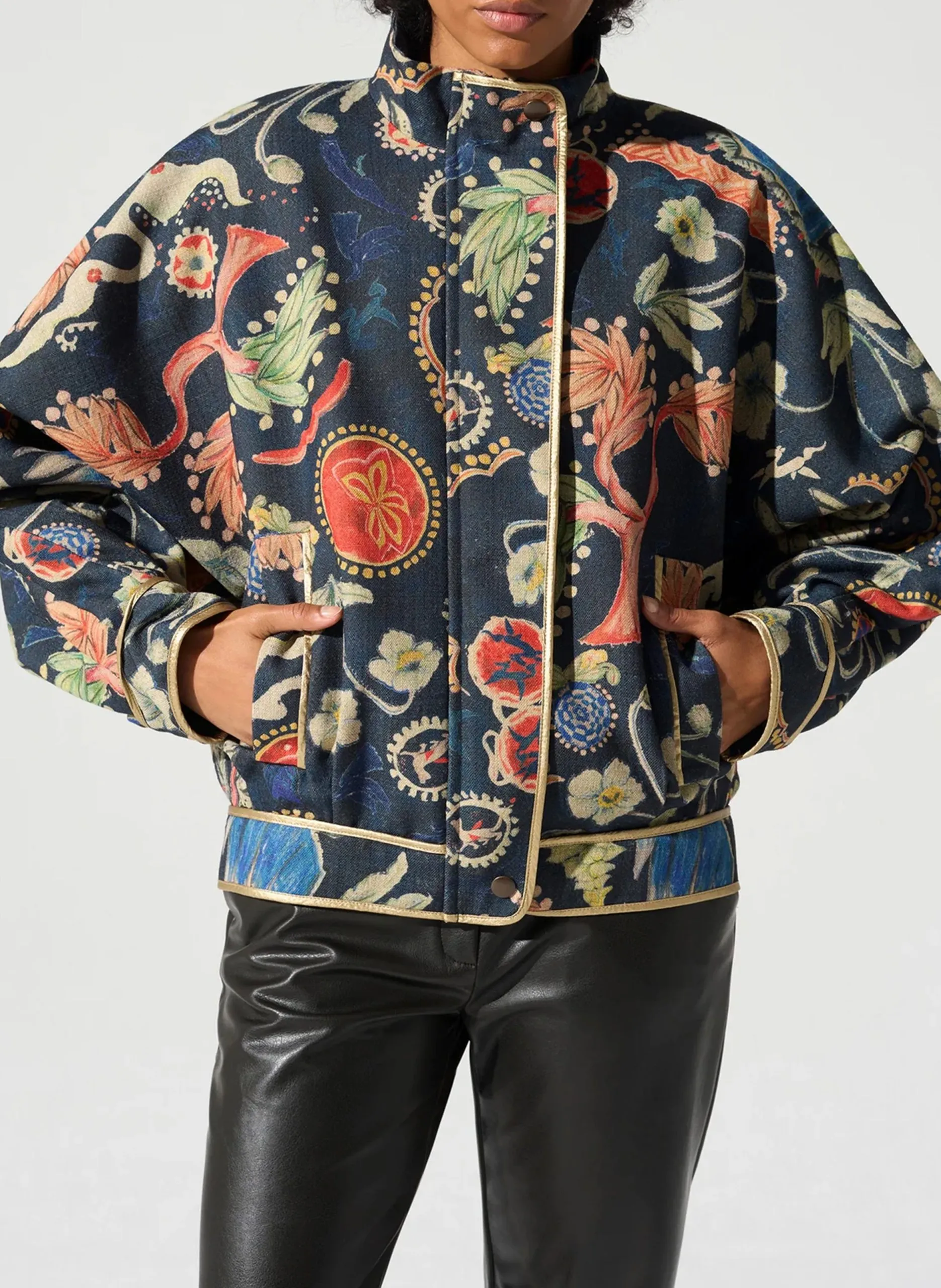 Blouson oversize col montant imprimé Bleu