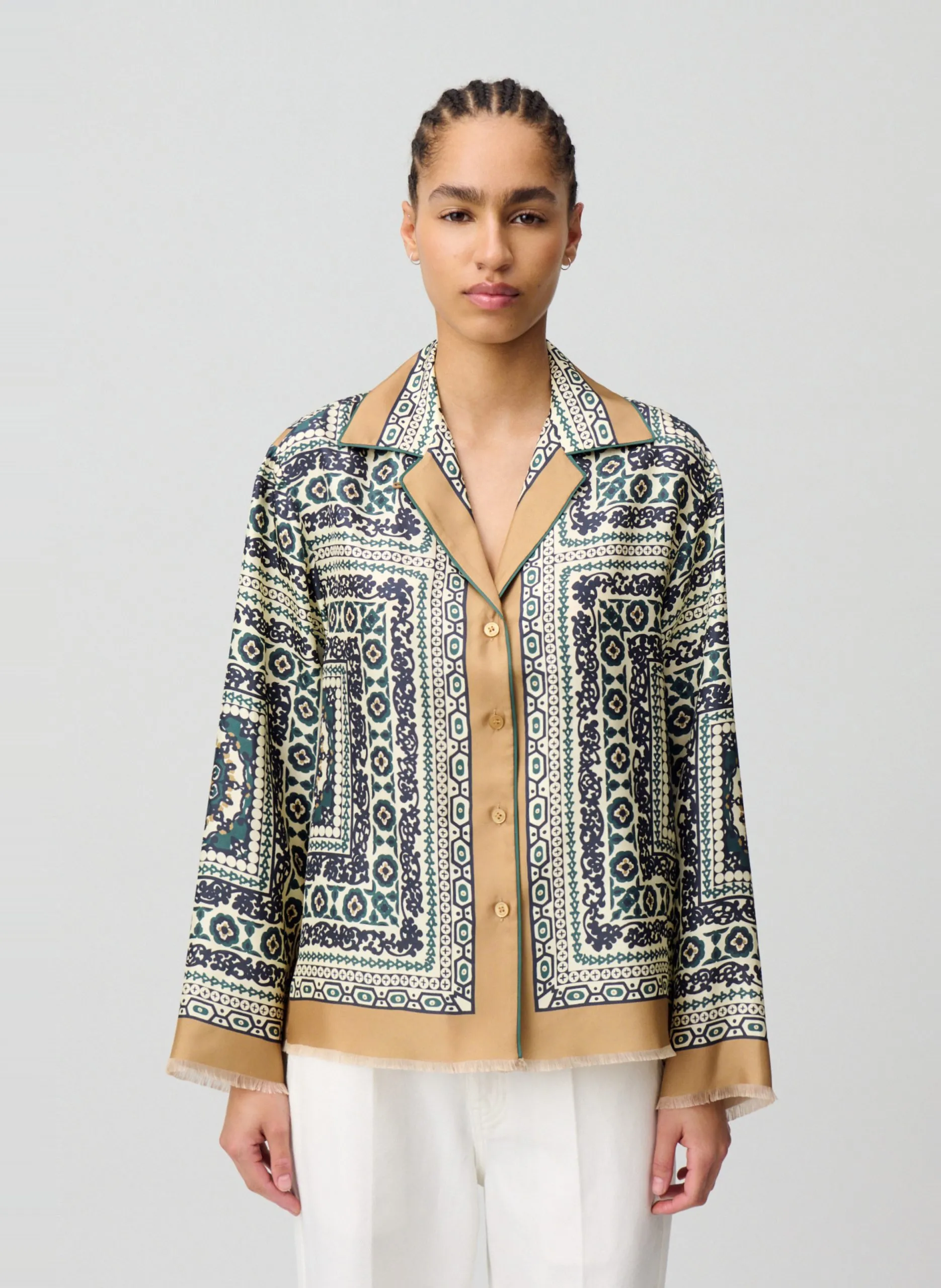 Chemise oversize imprimée en soie Multicolore