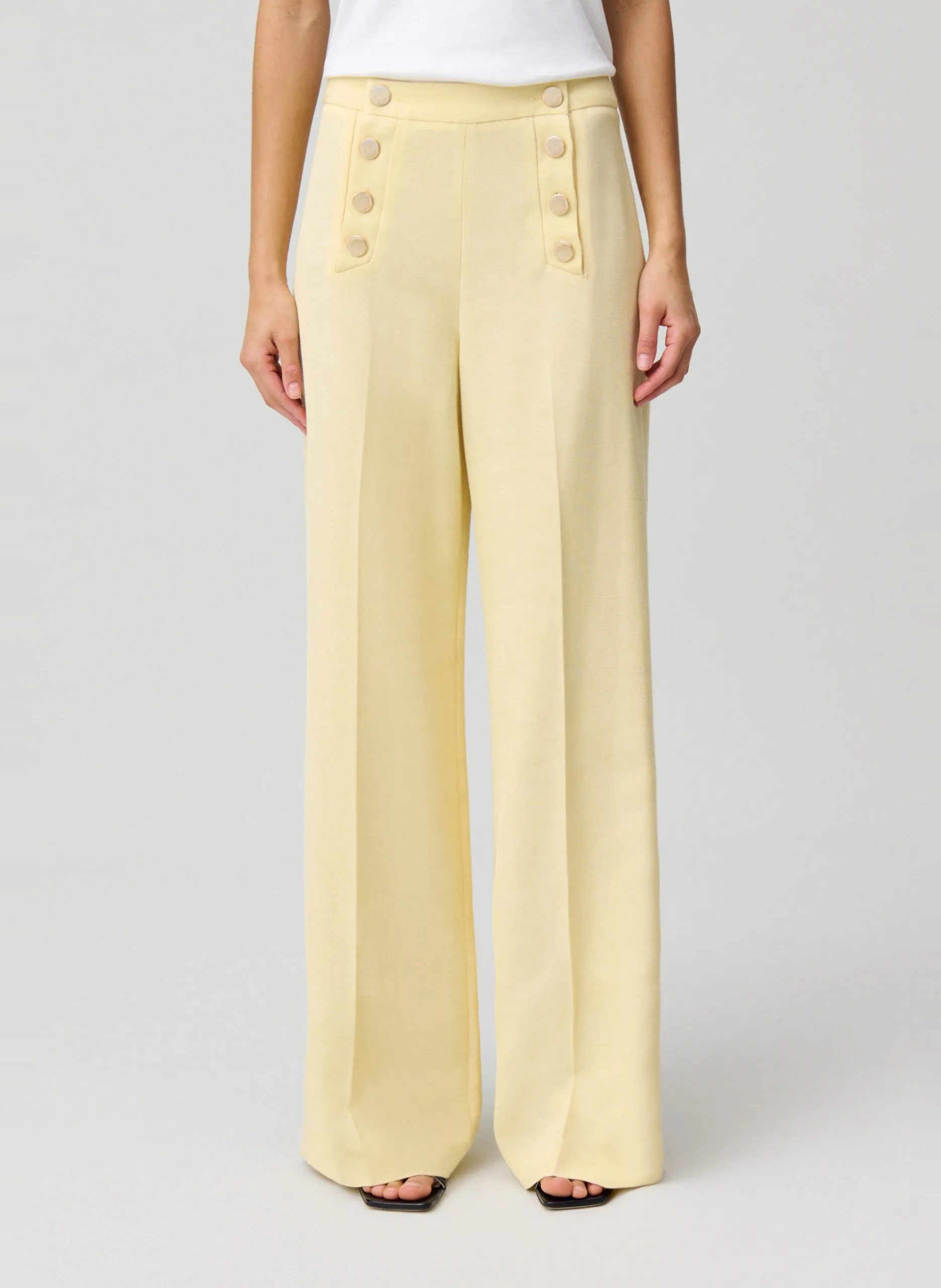 Pantalon droit boutonné Jaune