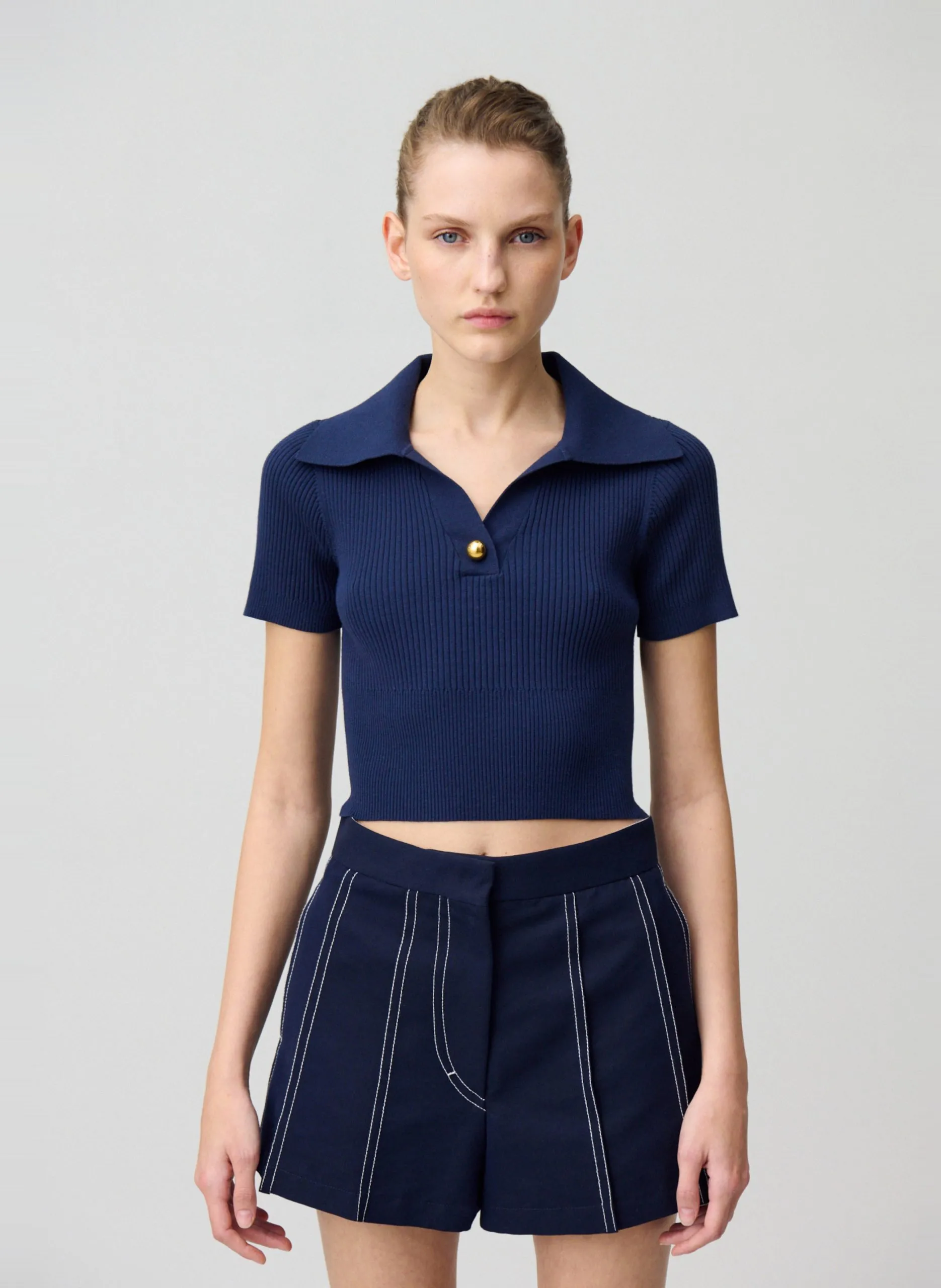 Top manches courtes en maille fine Bleu