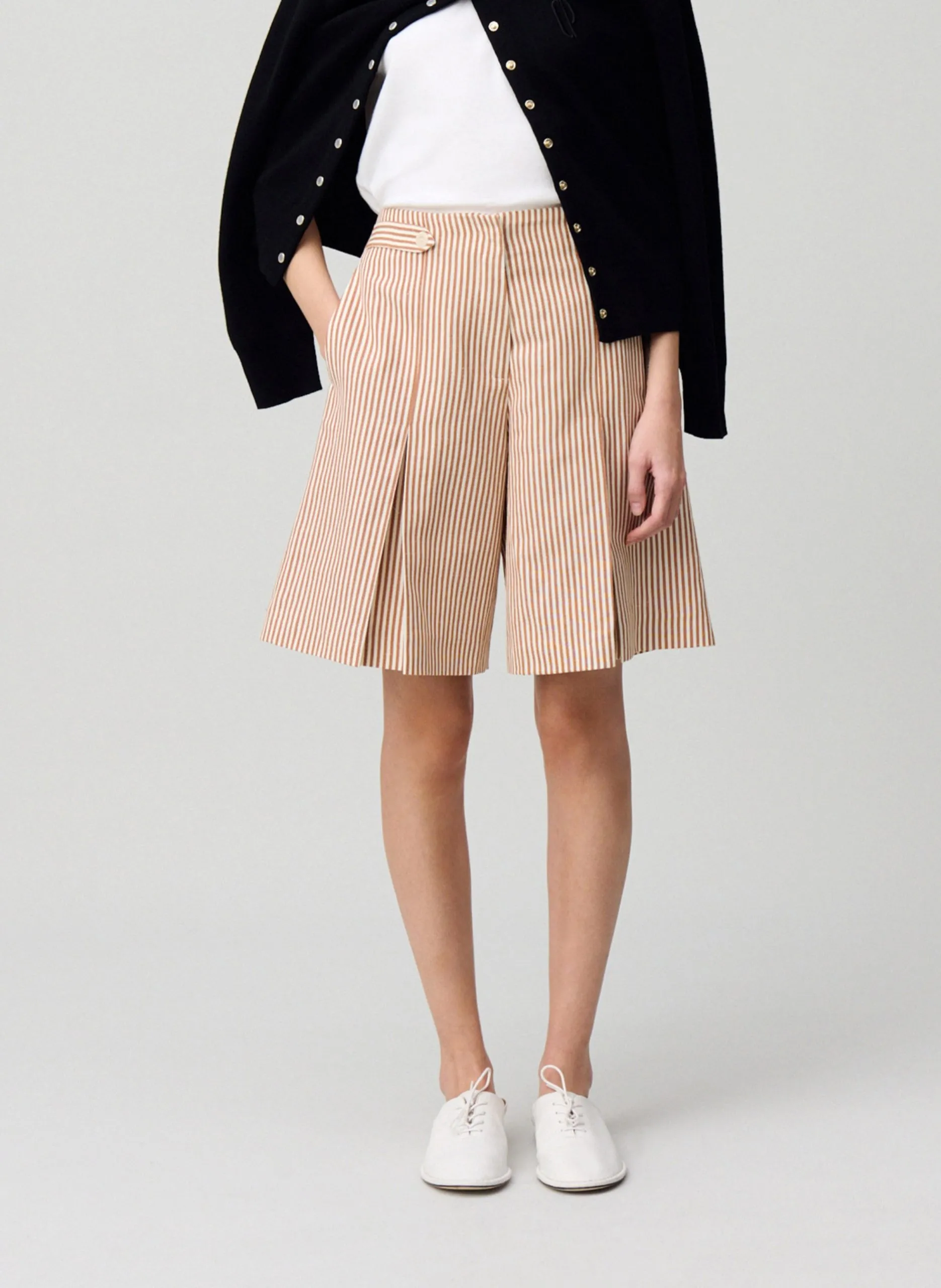 Short en coton mélangé rayé Multicolore