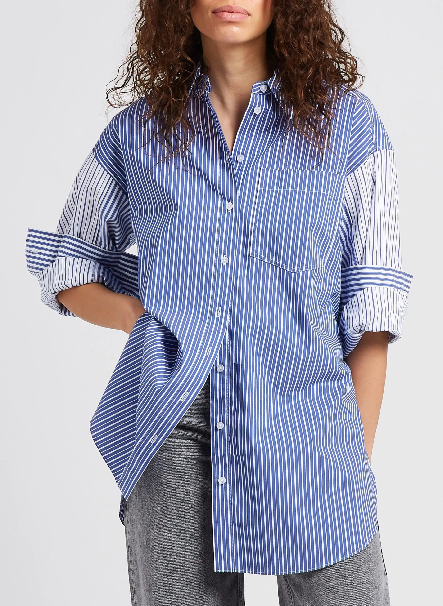 Chemise col classique en coton mélangé Bleu CHIARA SHIRT