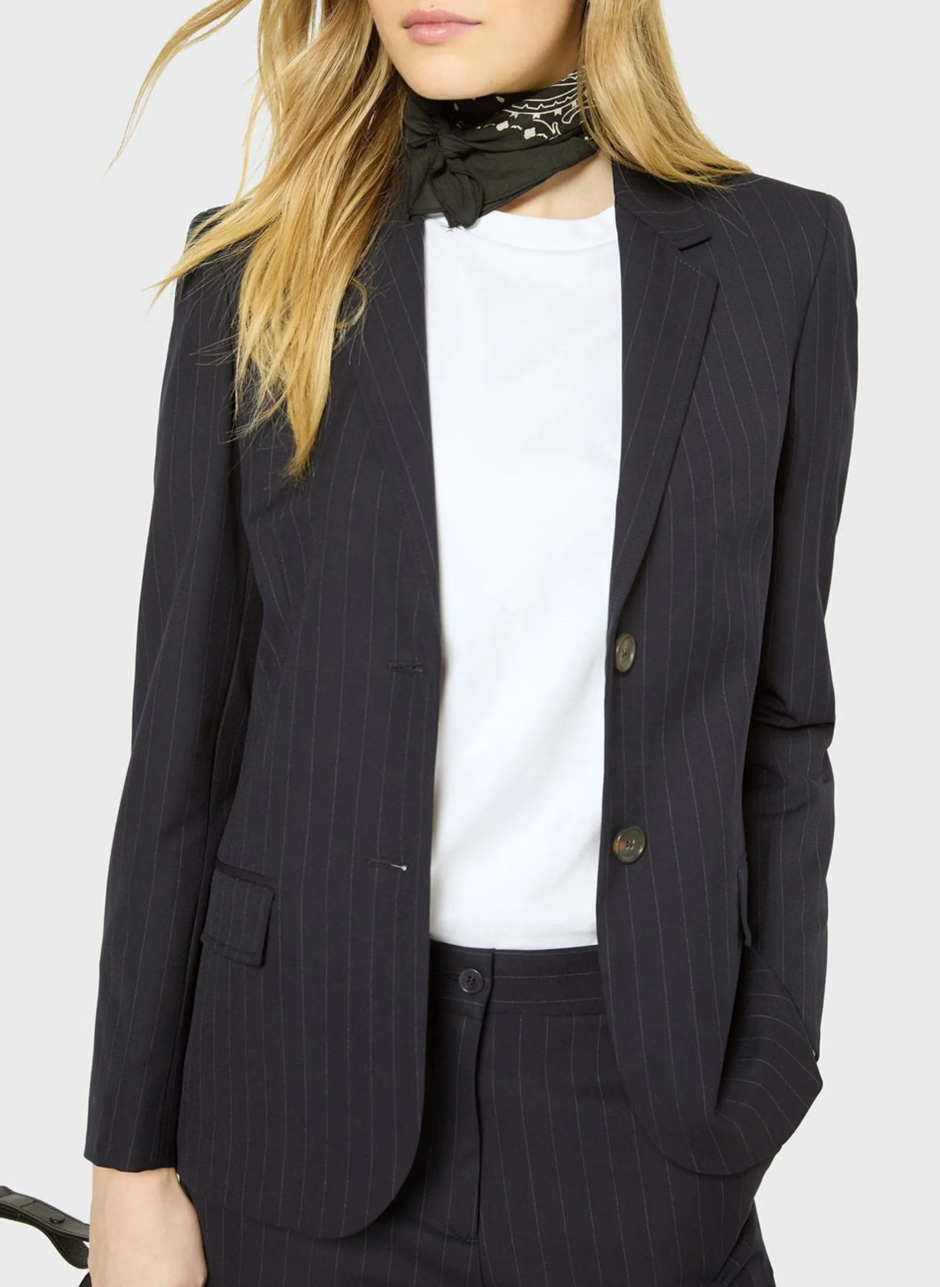 Veste de tailleur droit rayé Bleu RABY