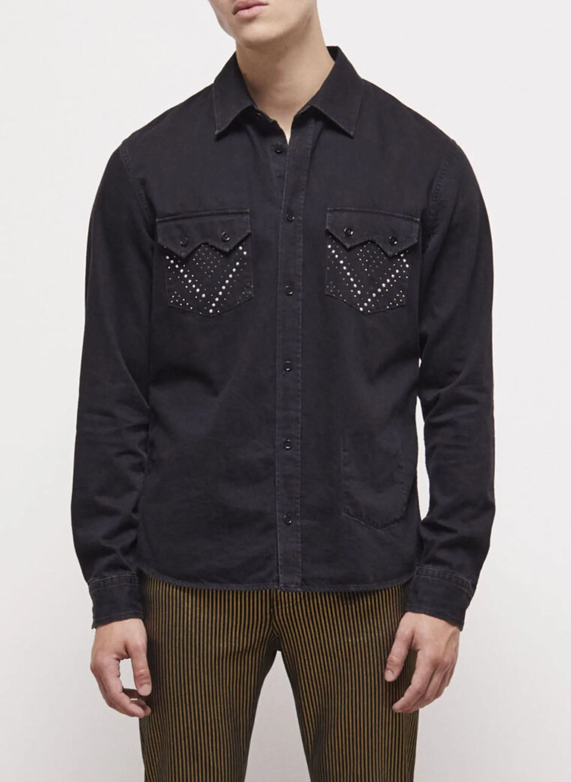 Chemise à clous en coton Bleu