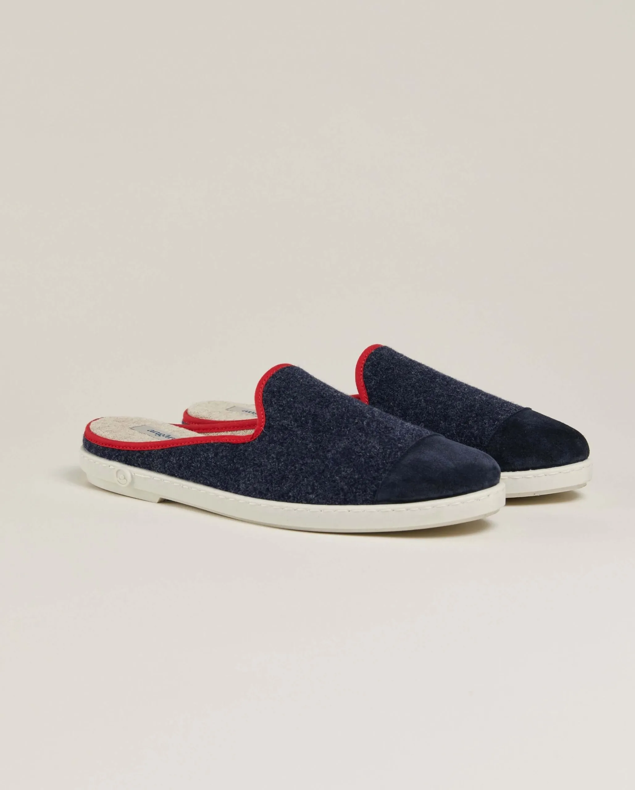 Mule homme laine, marine rouge Bleu