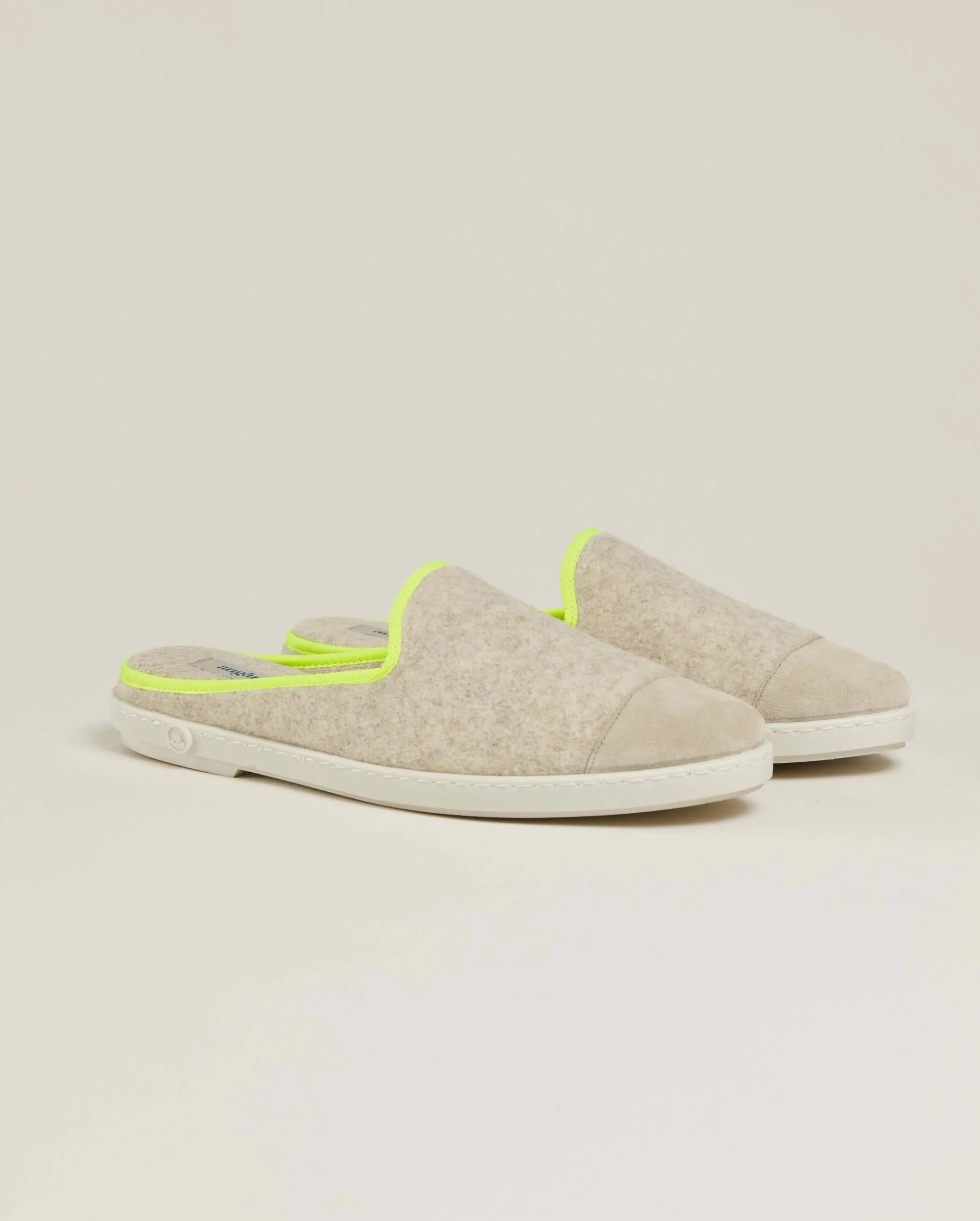 Mule homme laine, beige jaune fluo Beige