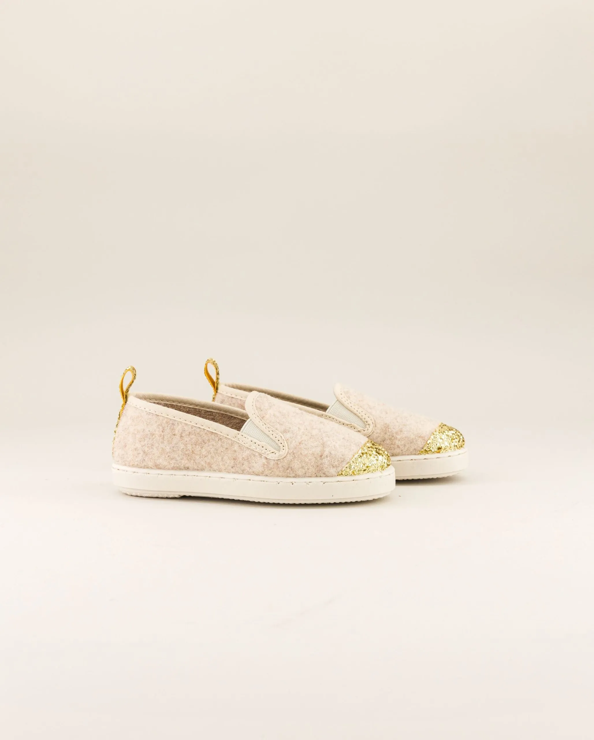 Chausson enfant laine, beige paillettes Beige