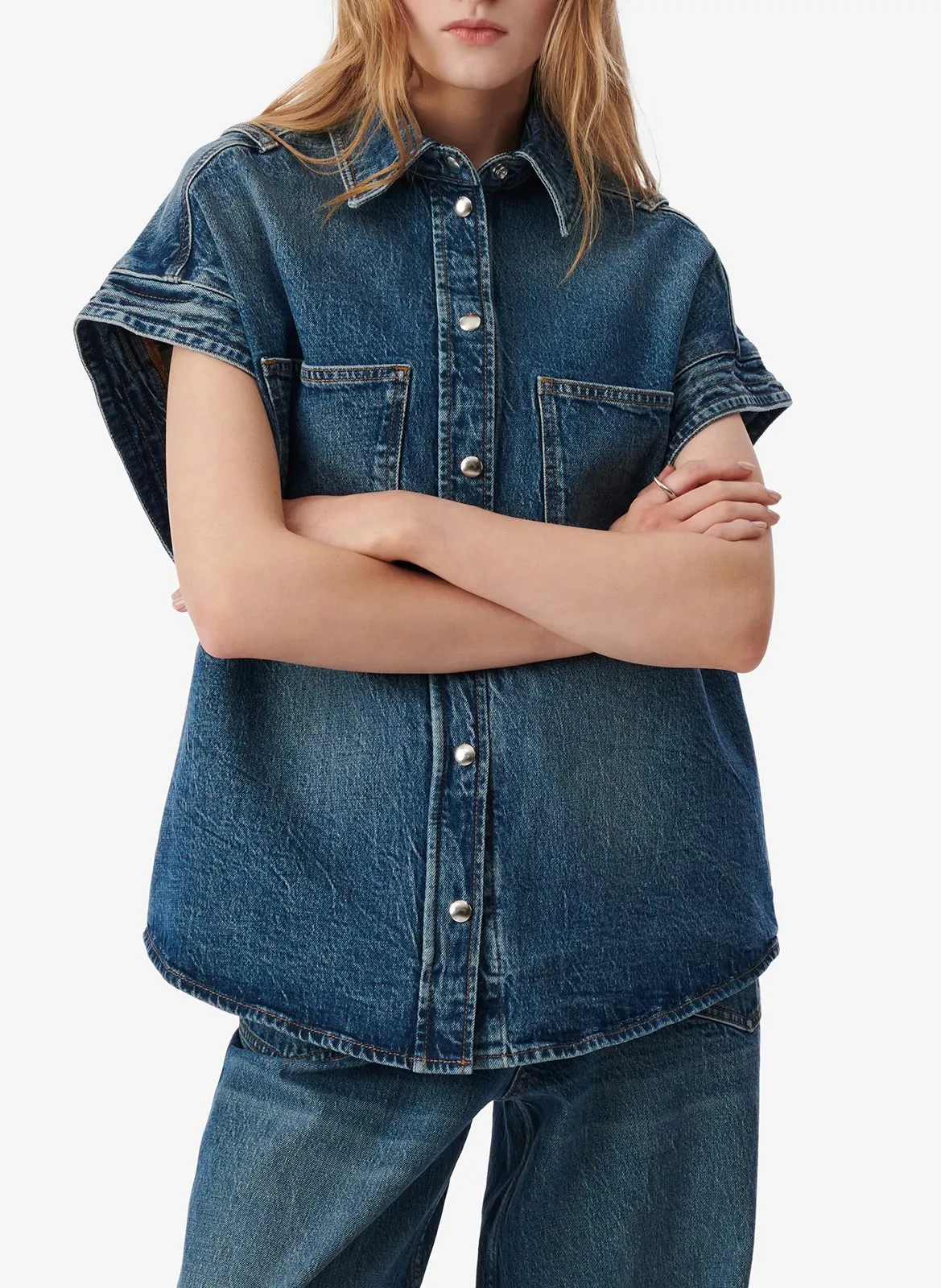 Chemise col classique en coton Bleu ELYCIA