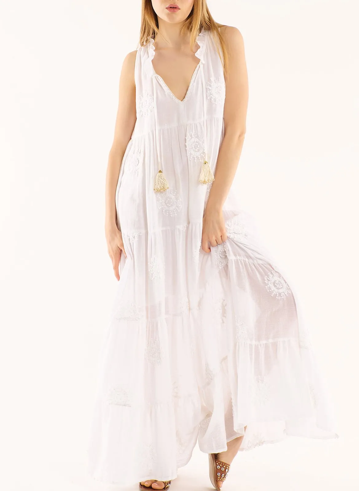 Robe ample brodée en coton Blanc ISIDORE