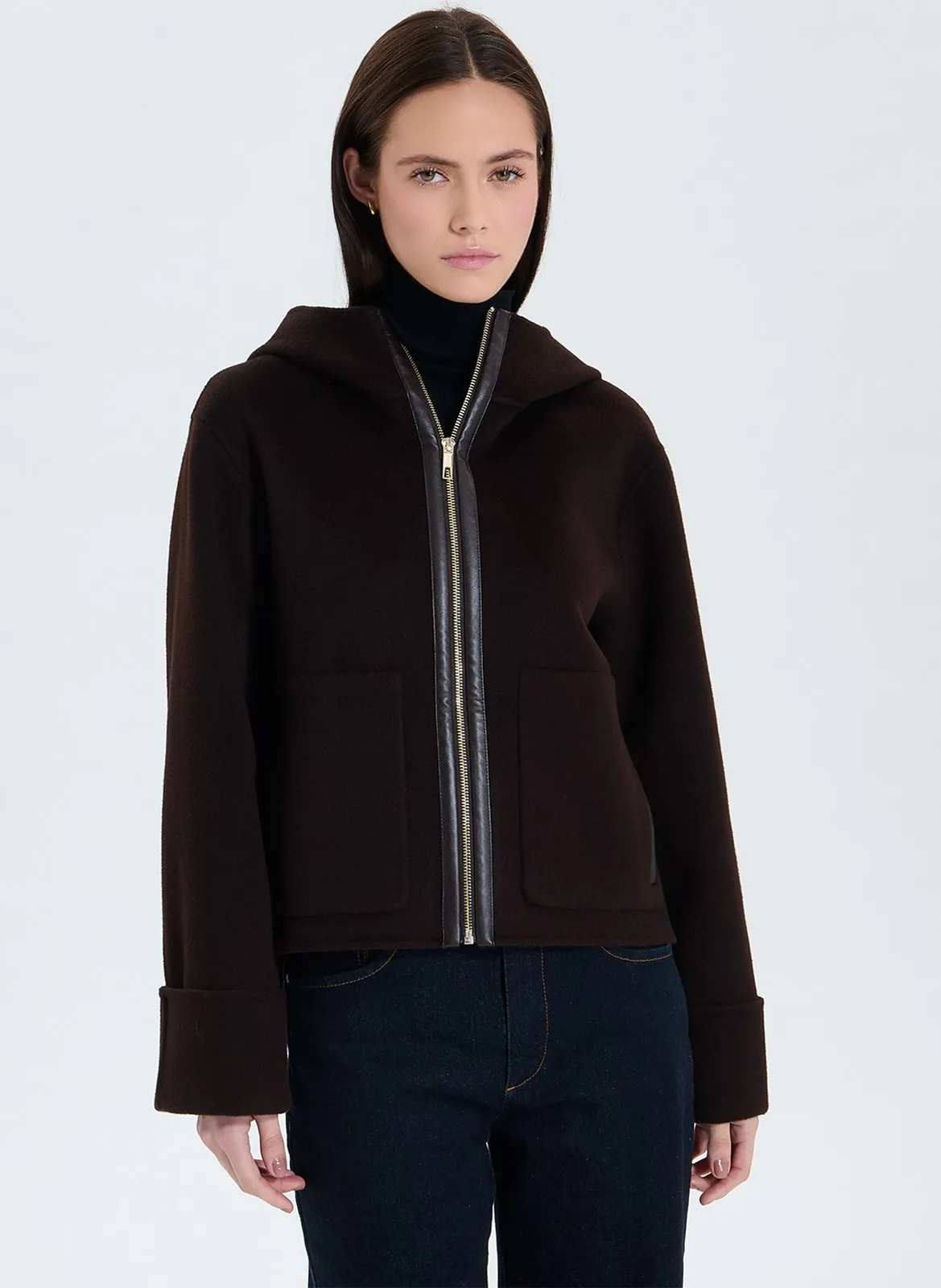 Veste col montant en laine mélangée Marron MARJY