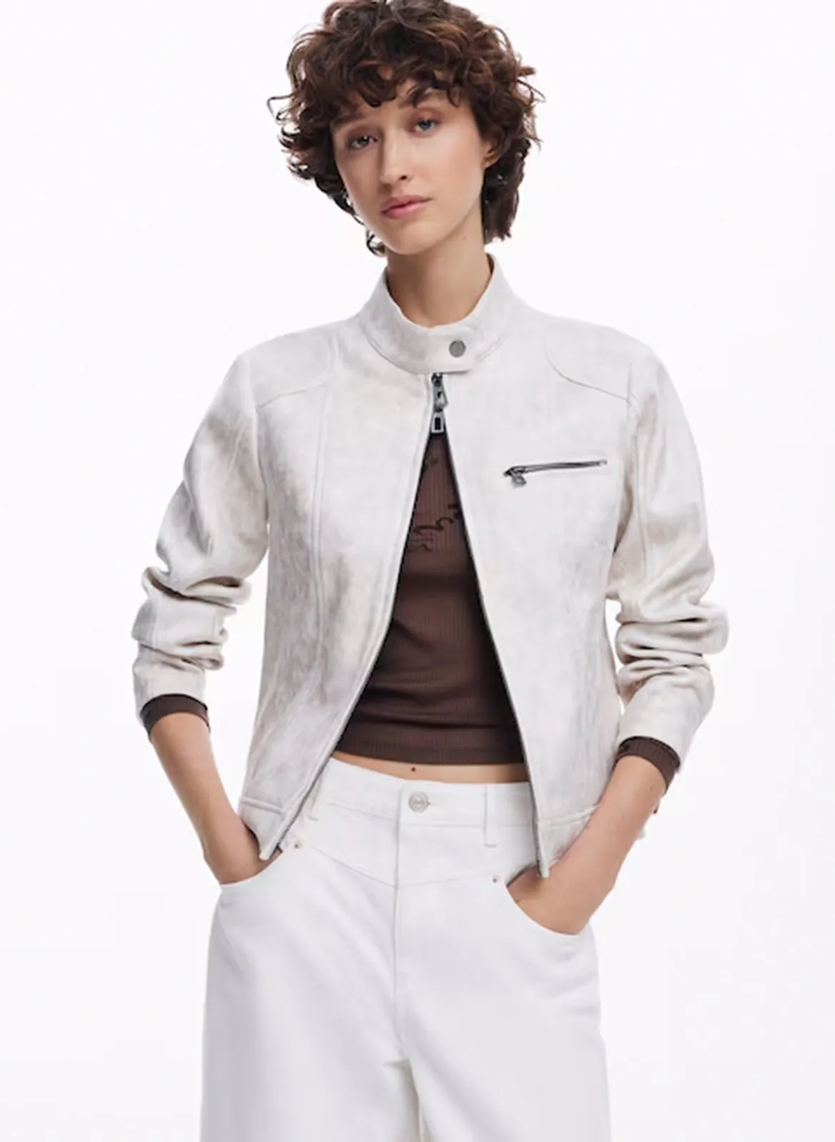 Veste droite effet cuir Blanc