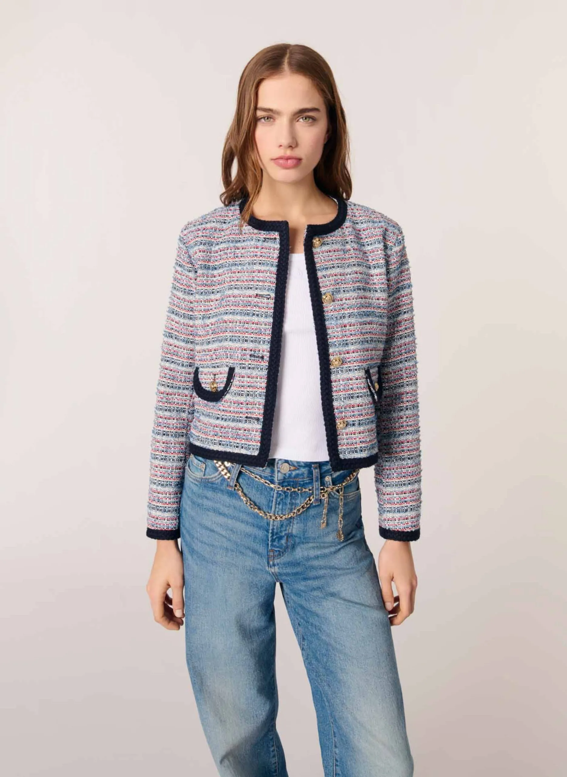 Veste courte en tweed Bleu