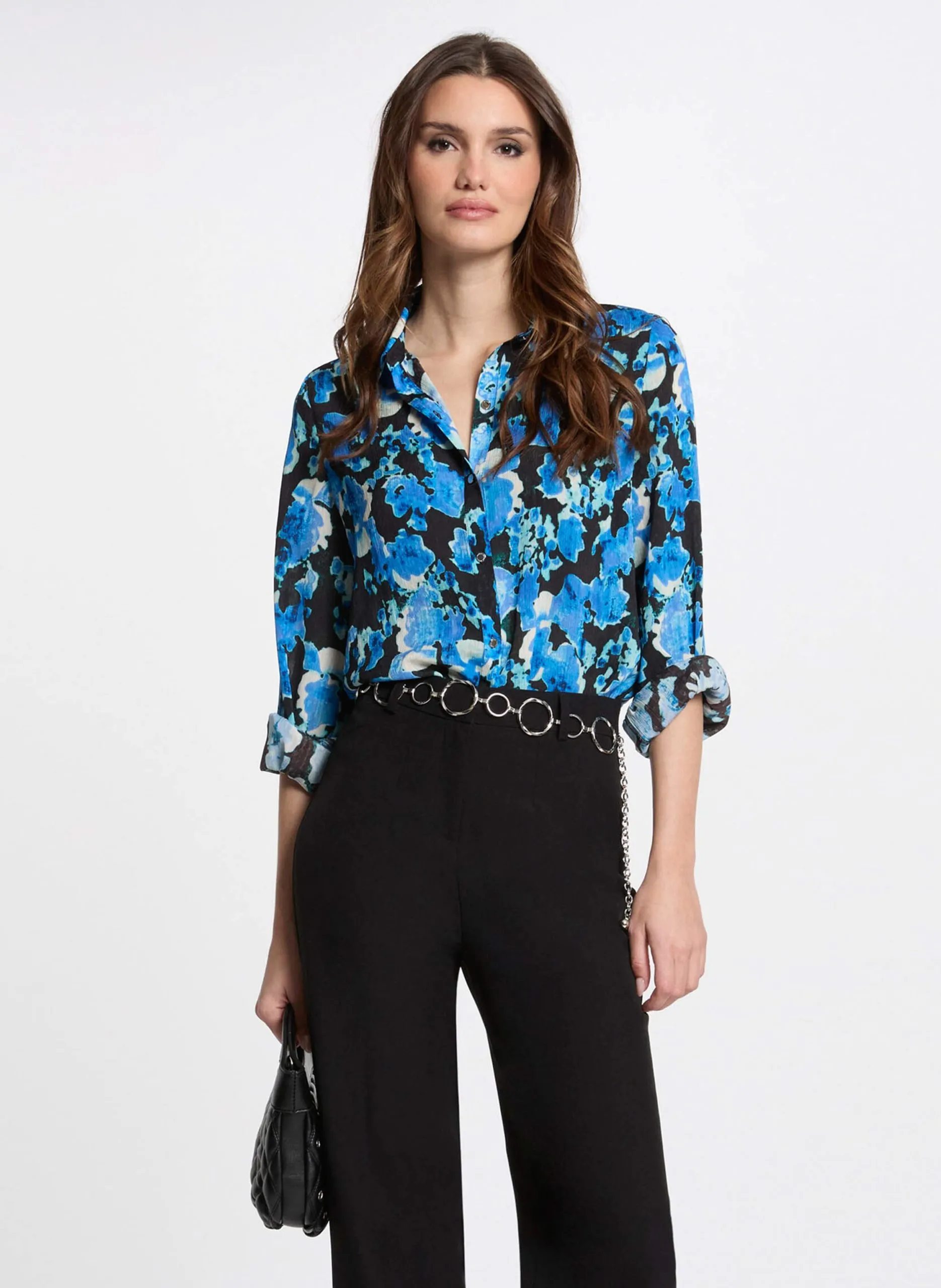 Chemise manches longues imprimée Bleu 251-CAMIE.F