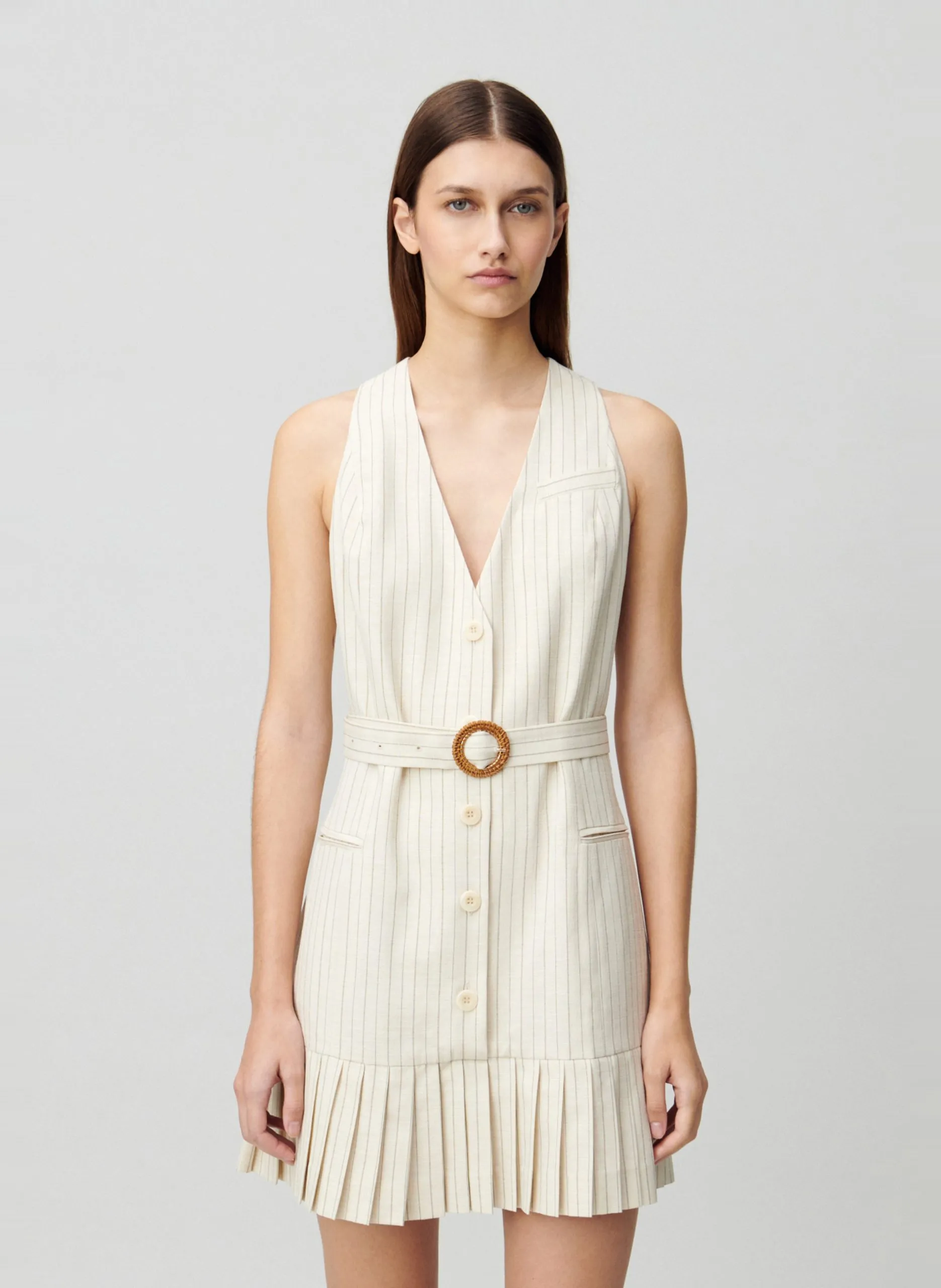 Robe courte col V à rayures Multicolore