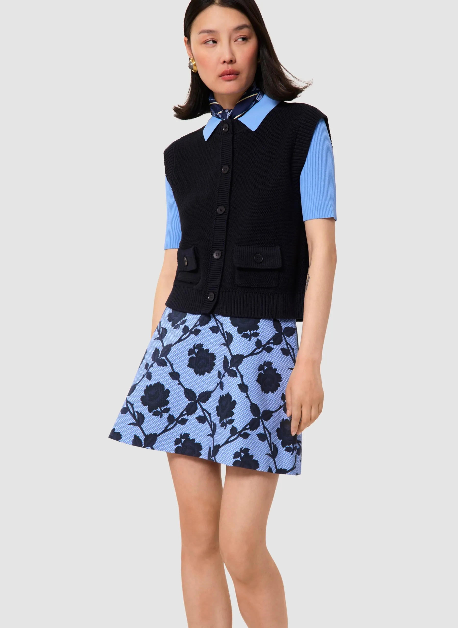 Gilet col rond en coton Bleu GILL