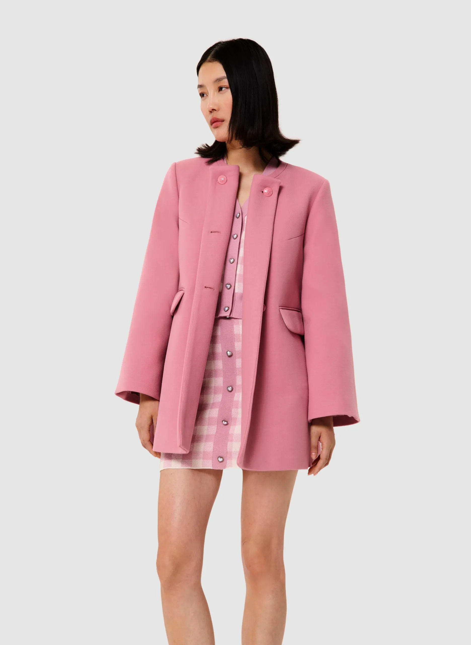 Manteau droit col rond en coton Rose MATISSE