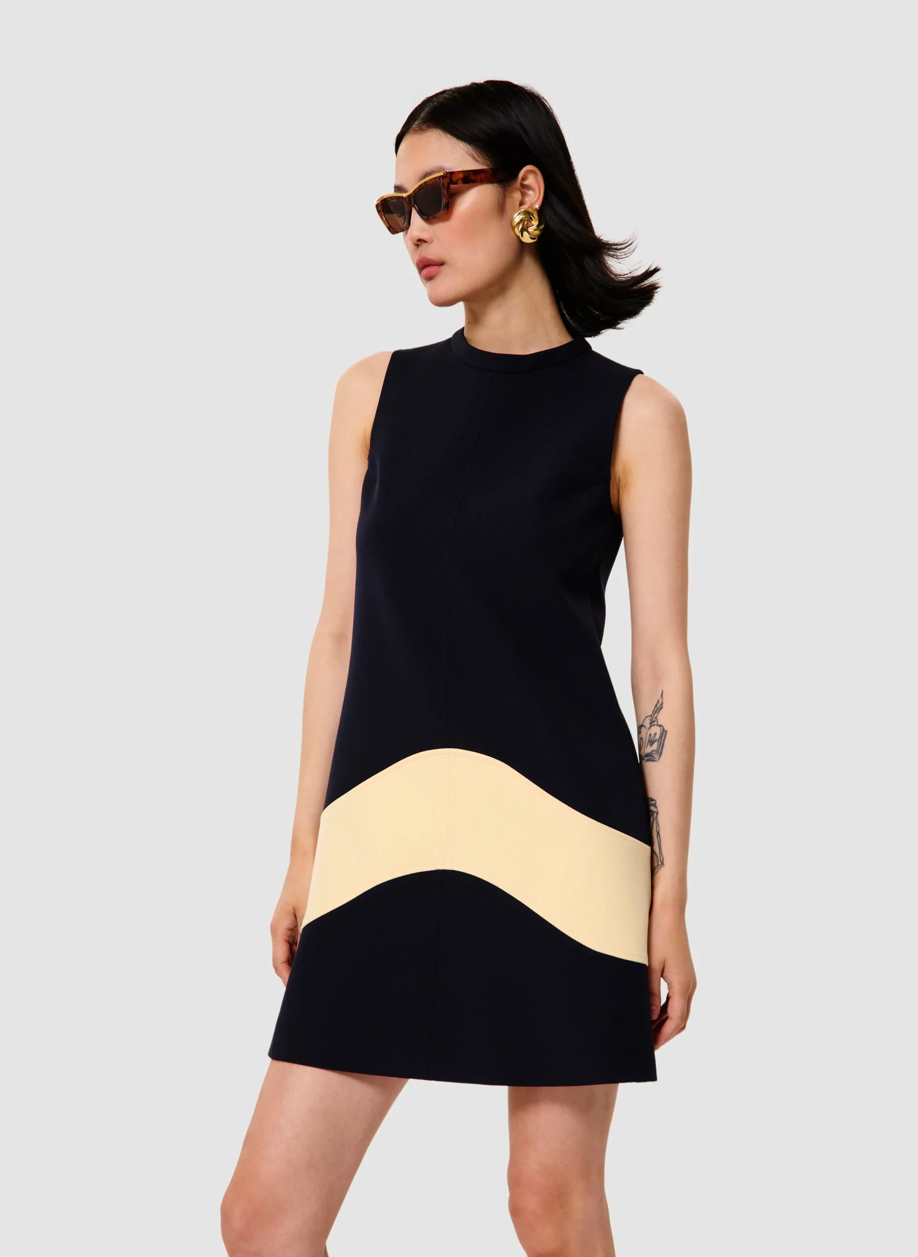 Robe courte trapèze col rond Bleu REGATA