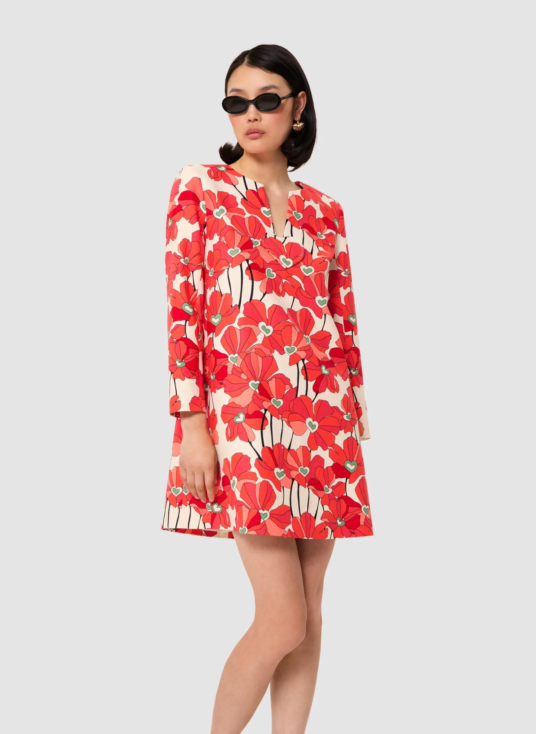 Robe courte en lin mélangé imprimé Rouge RHEALA