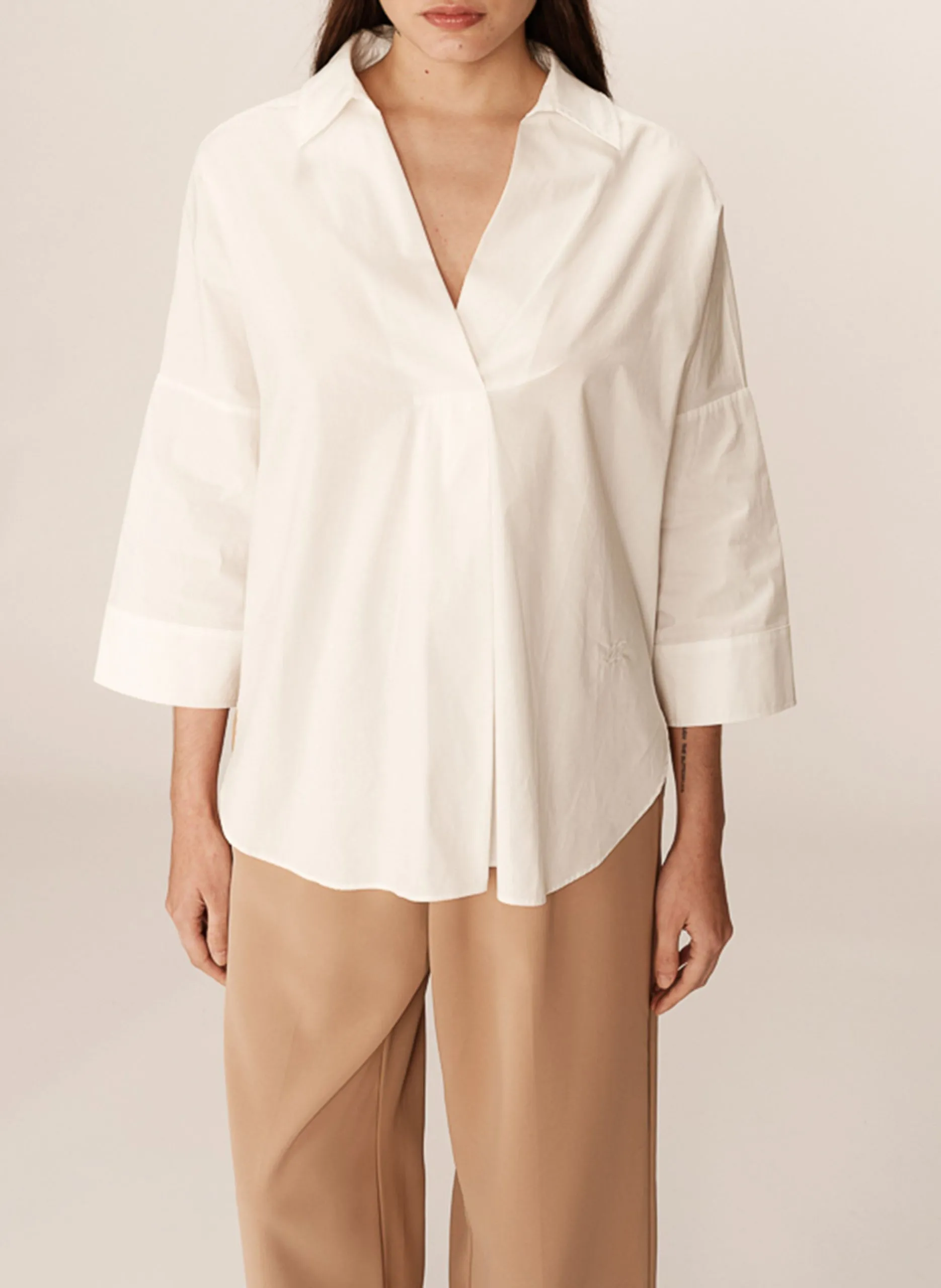 Blouse ample col v en coton Blanc PAVEL