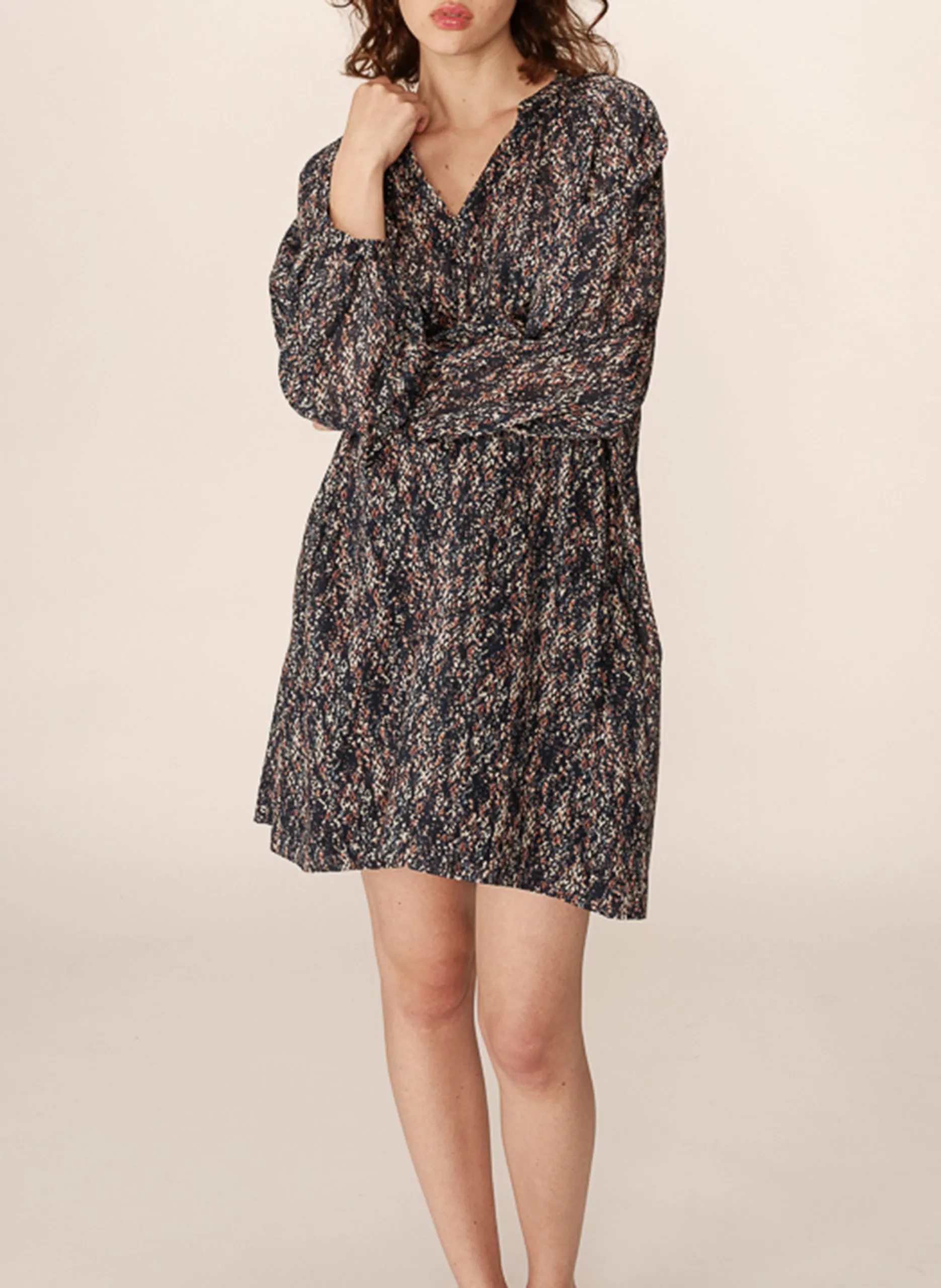 Robe courte imprimée à ceinture Bleu PAZUR