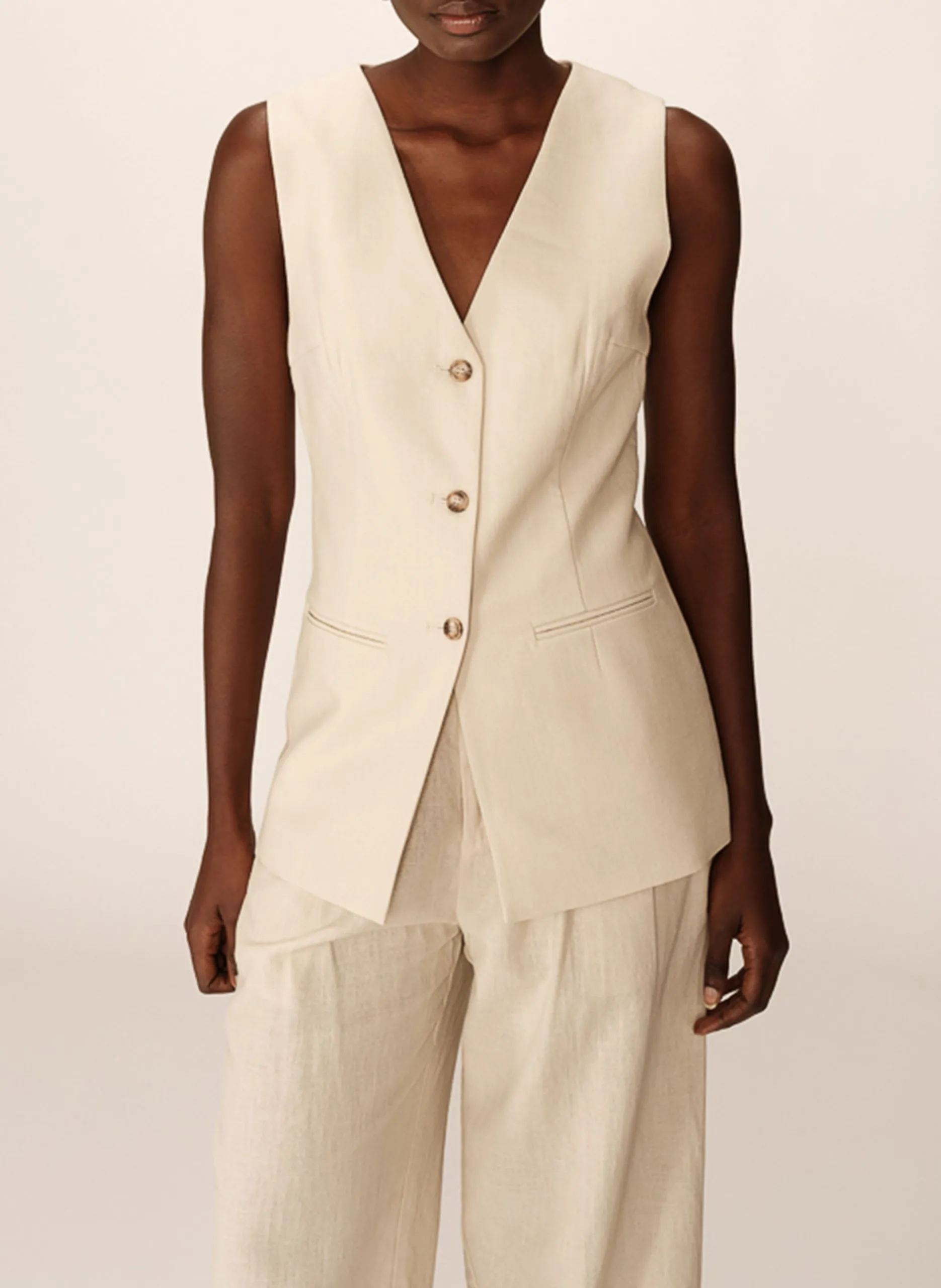 Gilet de tailleur en lin mélangé Beige PAZ