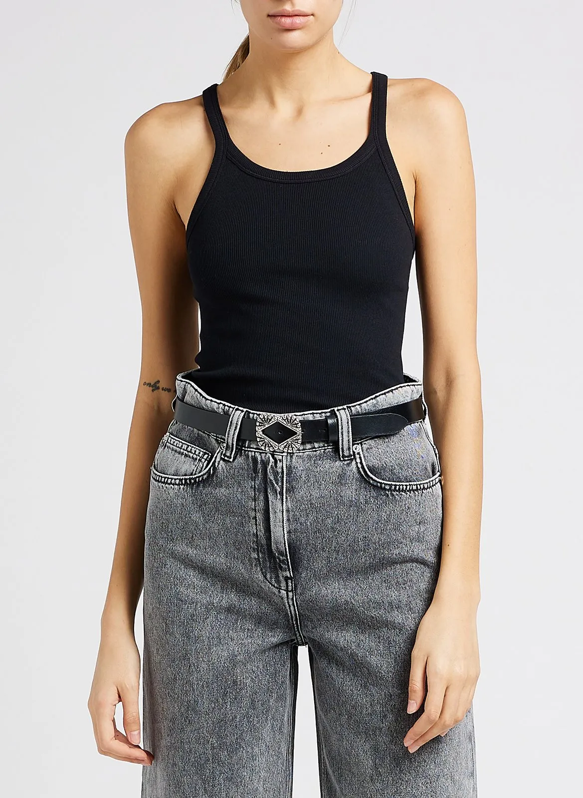 Débardeur col rond en coton mélangé Noir PALISSO